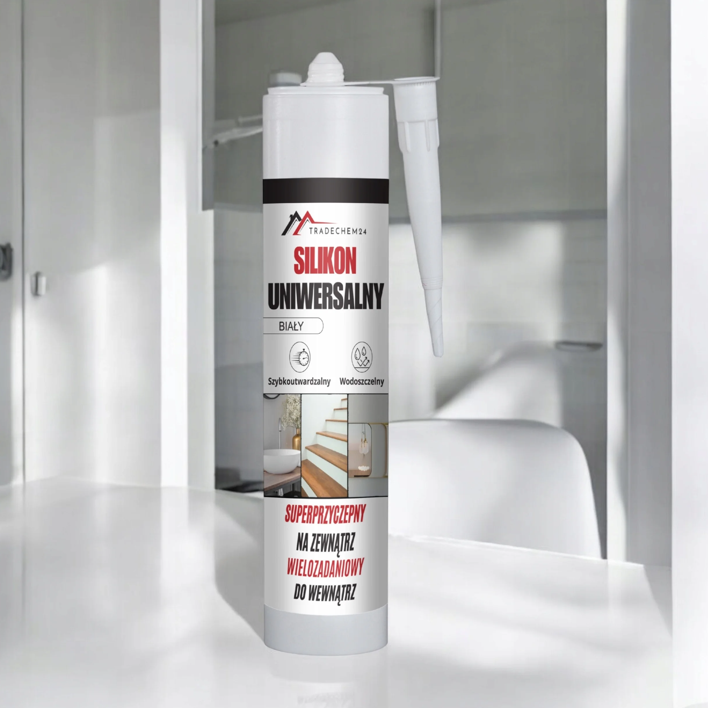 Silikon Budowlany Tradechem24 Uniwersalny Uszczelniacz Biały 300 ml