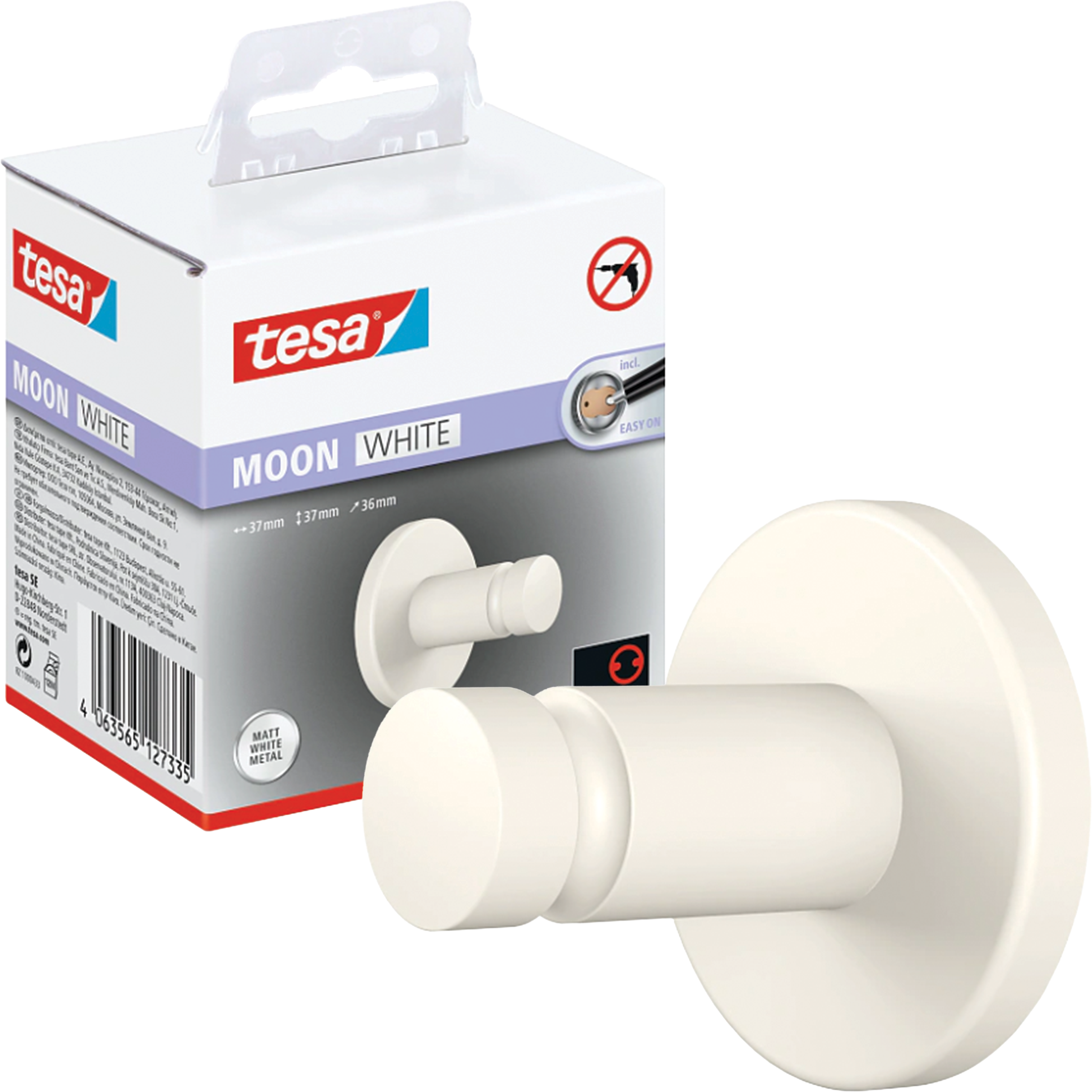 Haczyk Łazienkowy Samoprzylepny Tesa MOON WHITE Wieszak Na Ręcznik Metalowy