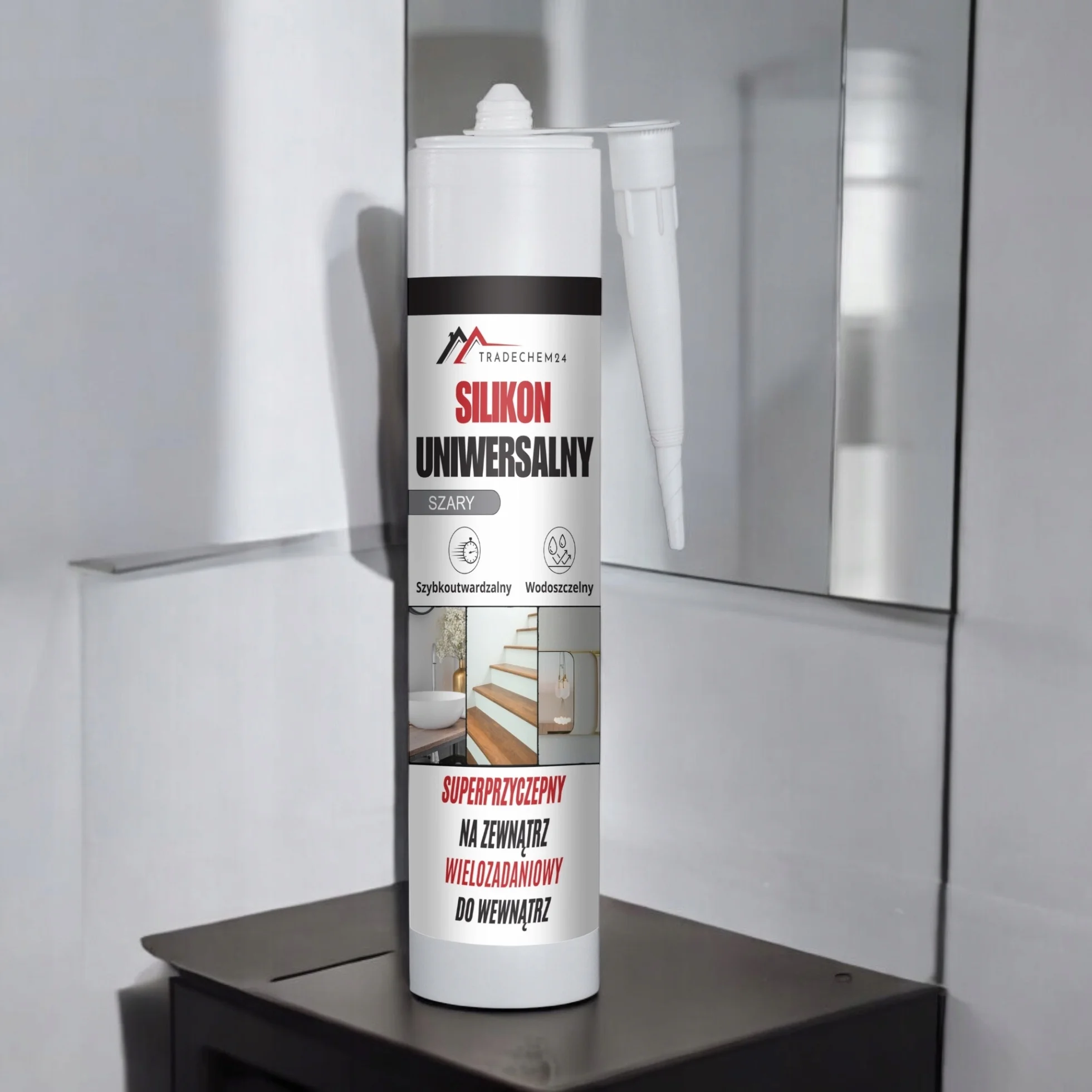 Silikon Budowlany Tradechem24 Uniwersalny Uszczelniacz Szary 300 ml