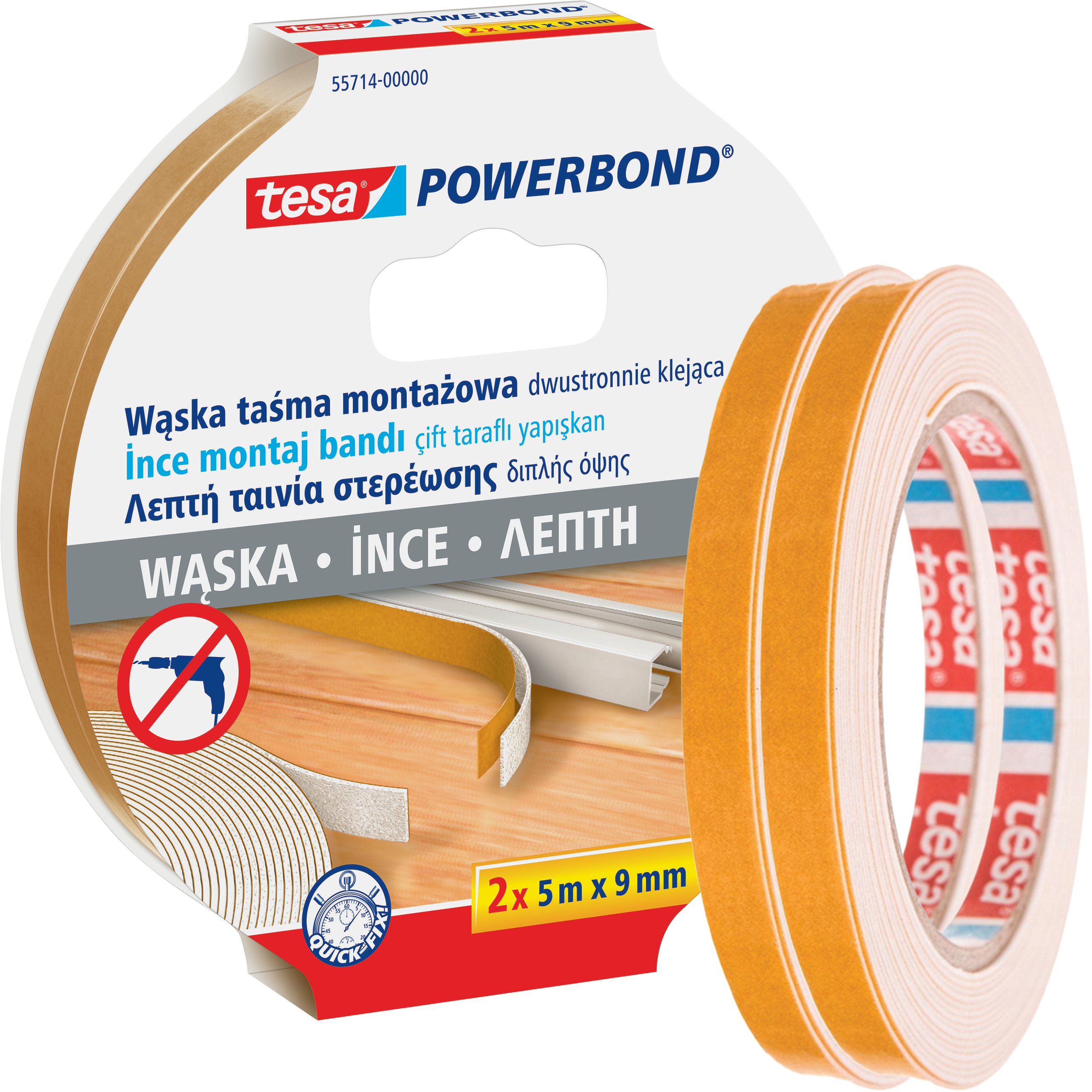Dwustronna Taśma Klejąca Montażowa Tesa 9 mm x 5 m Do Listew Piankowa 2 szt