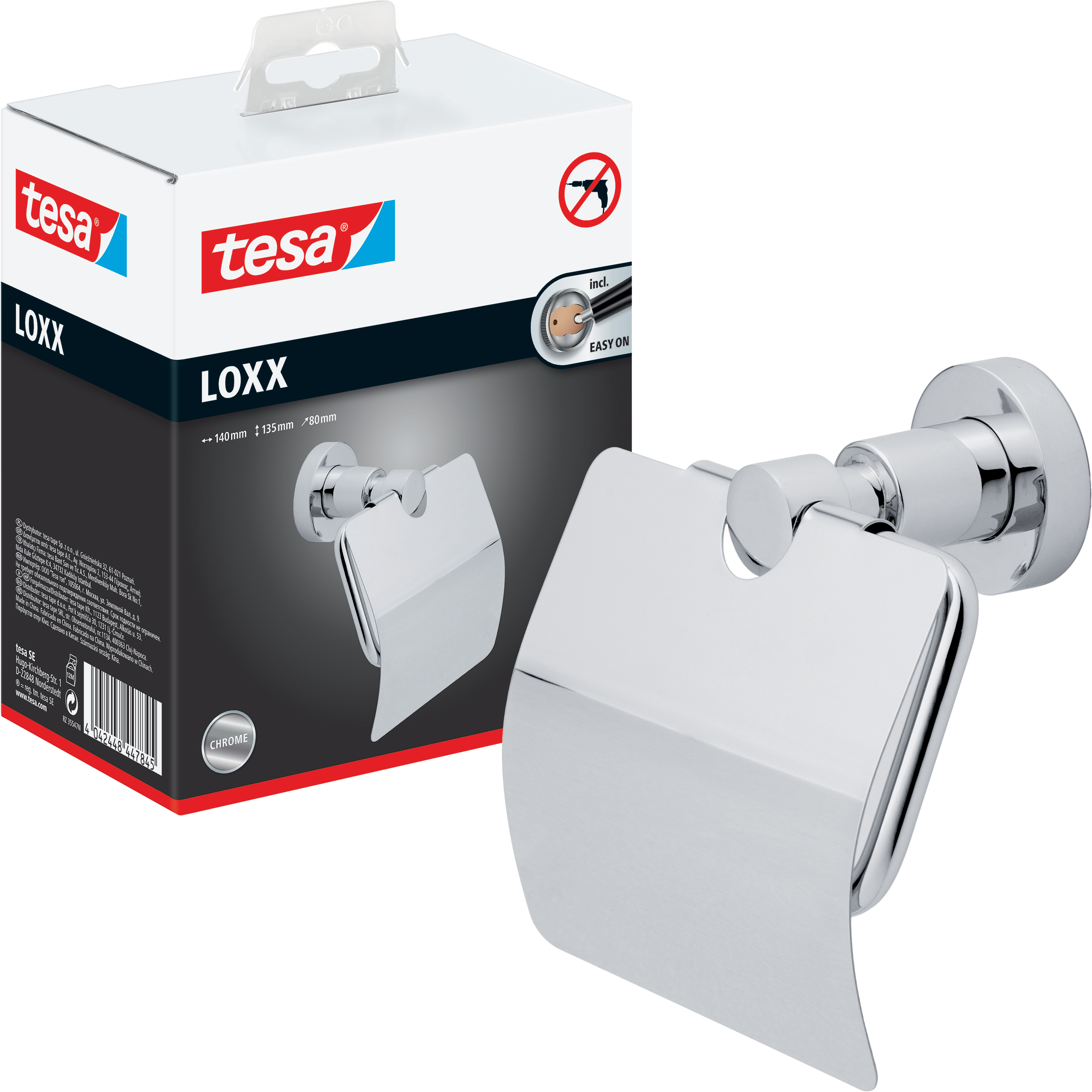 Uchwyt Na Papier Toaletowy Samoprzylepny Tesa LOXX Chromowany Metalowy