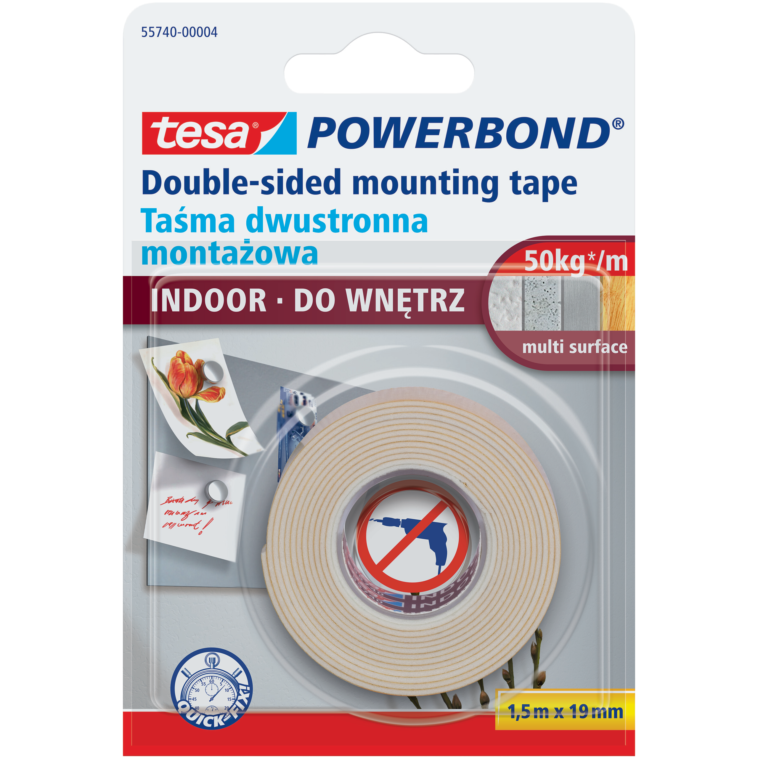 Dwustronna Taśma Klejąca Montażowa Tesa 19mm x 1,5 m Do Wnętrz Piankowa