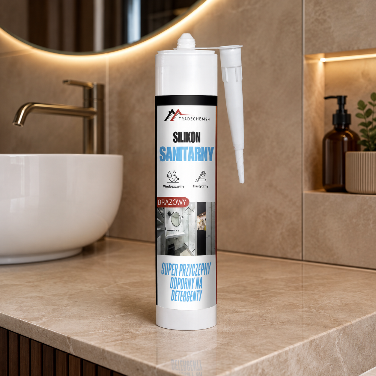 Silikon Sanitarny Tradechem24 Uniwersalny Uszczelniacz Brązowy 300 ml
