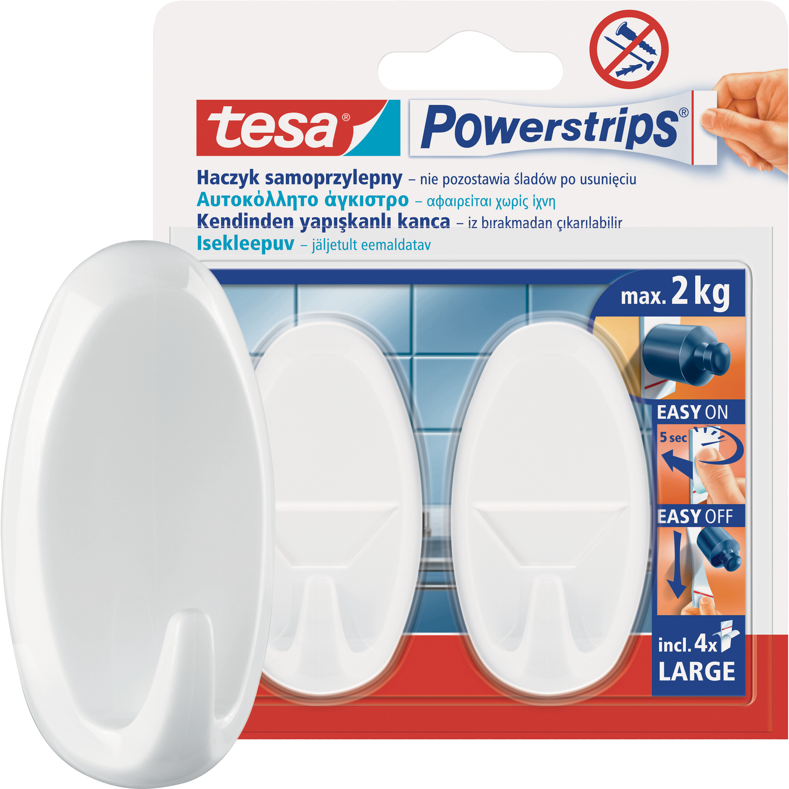 Haczyki Samoprzylepne Do Wieszania Tesa Powerstrips Łazienkowe 2 kg 2 szt