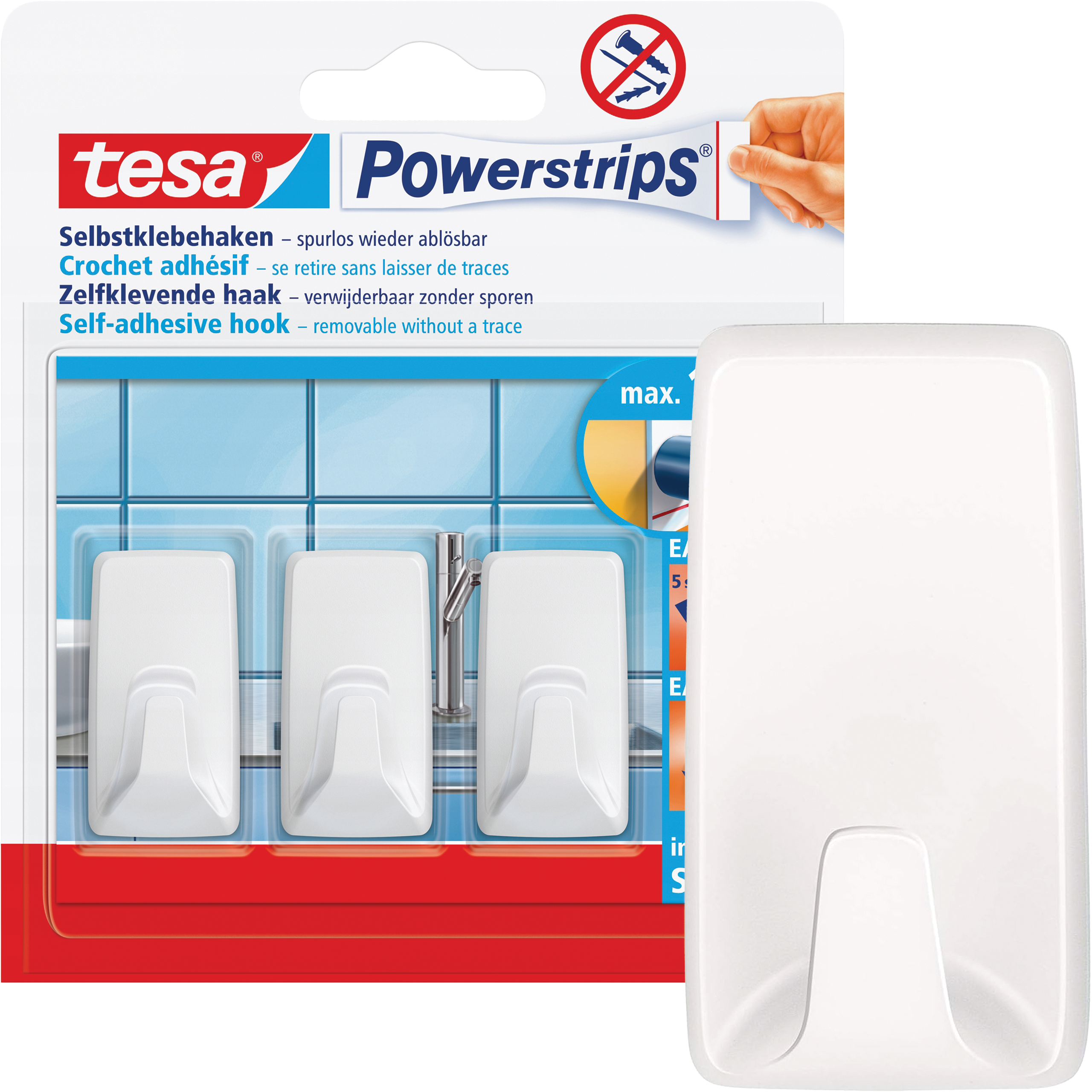 Haczyki Samoprzylepne Łazienkowe Tesa Powerstrips Do Wieszania 1kg 3 szt