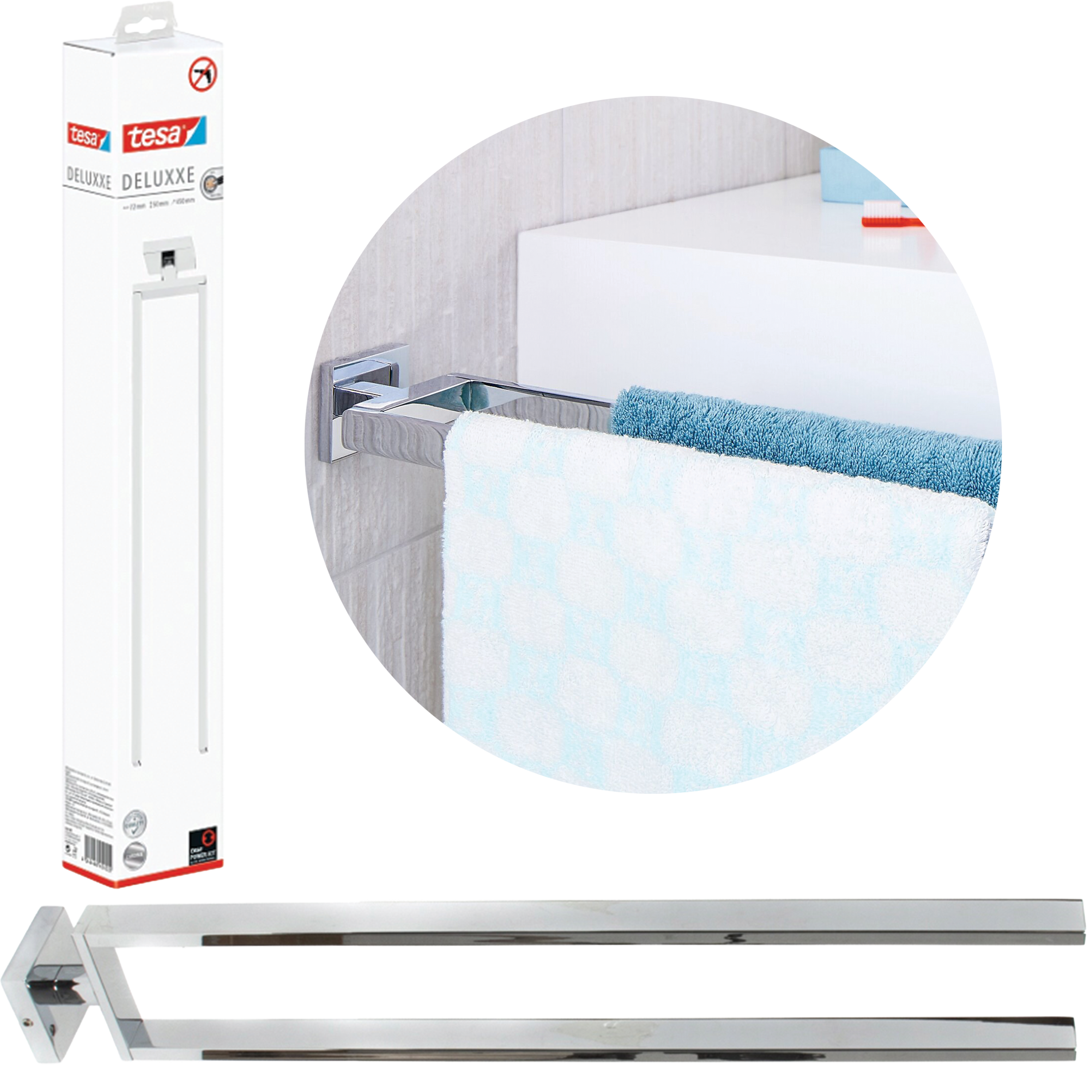 Wieszak Łazienkowy Na Ręczniki Samoprzylepny Tesa DELUXXE Metalowy