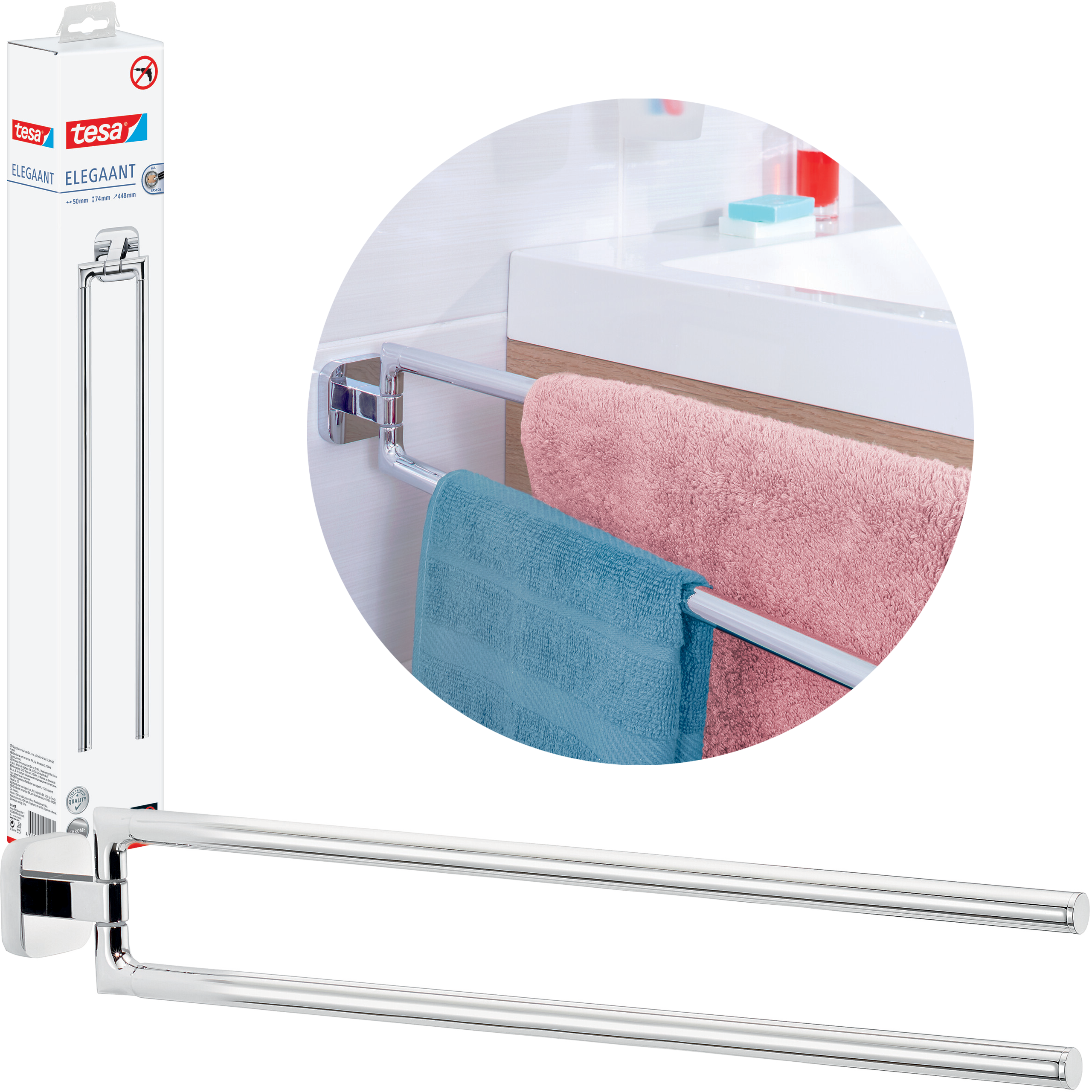Wieszak Łazienkowy Na Ręcznik Samoprzylepny Tesa ELEGAANT Ruchomy Metalowy