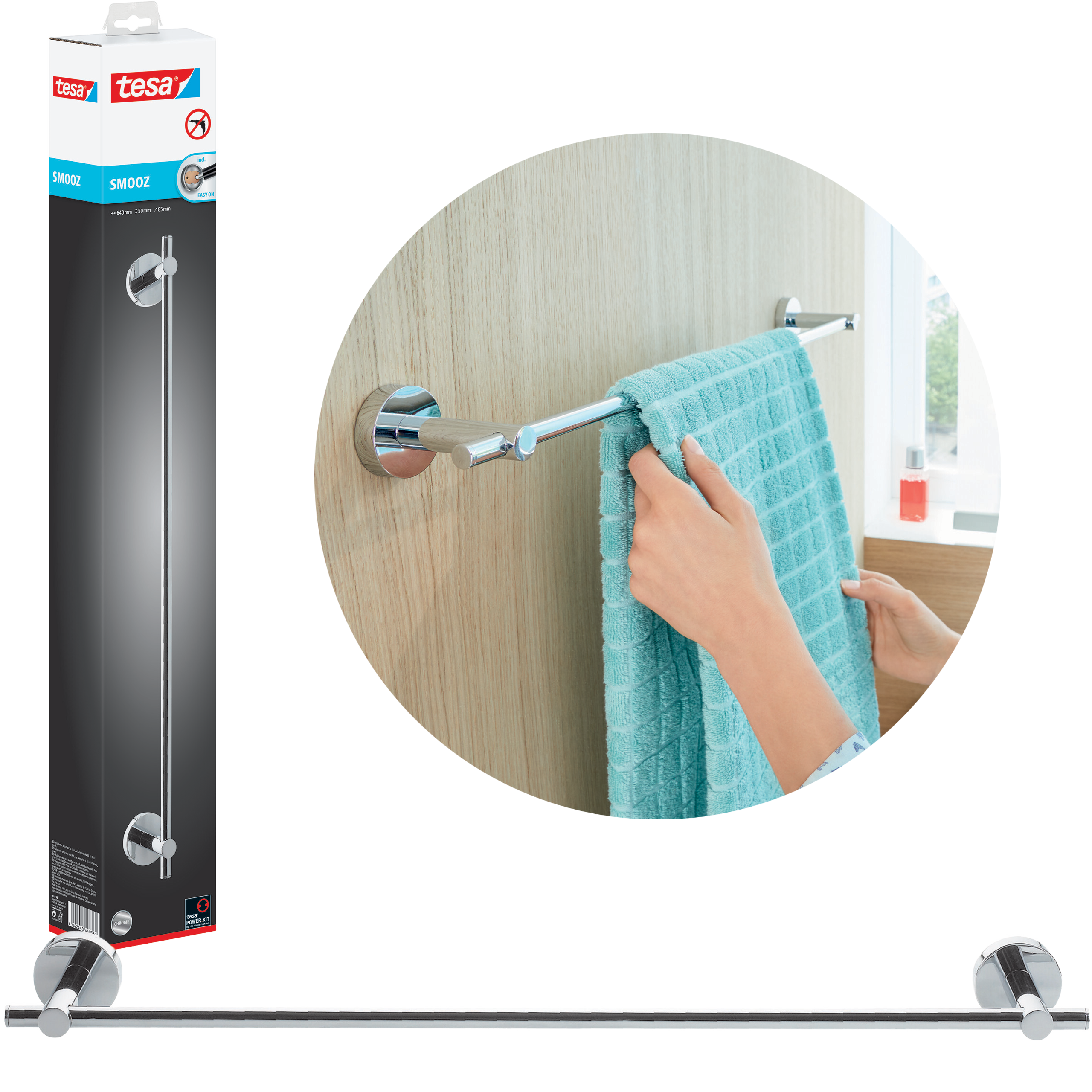 Reling Wieszak Na Ręczniki Tesa SMOOZ Do Łazienki Chromowany Metalowy