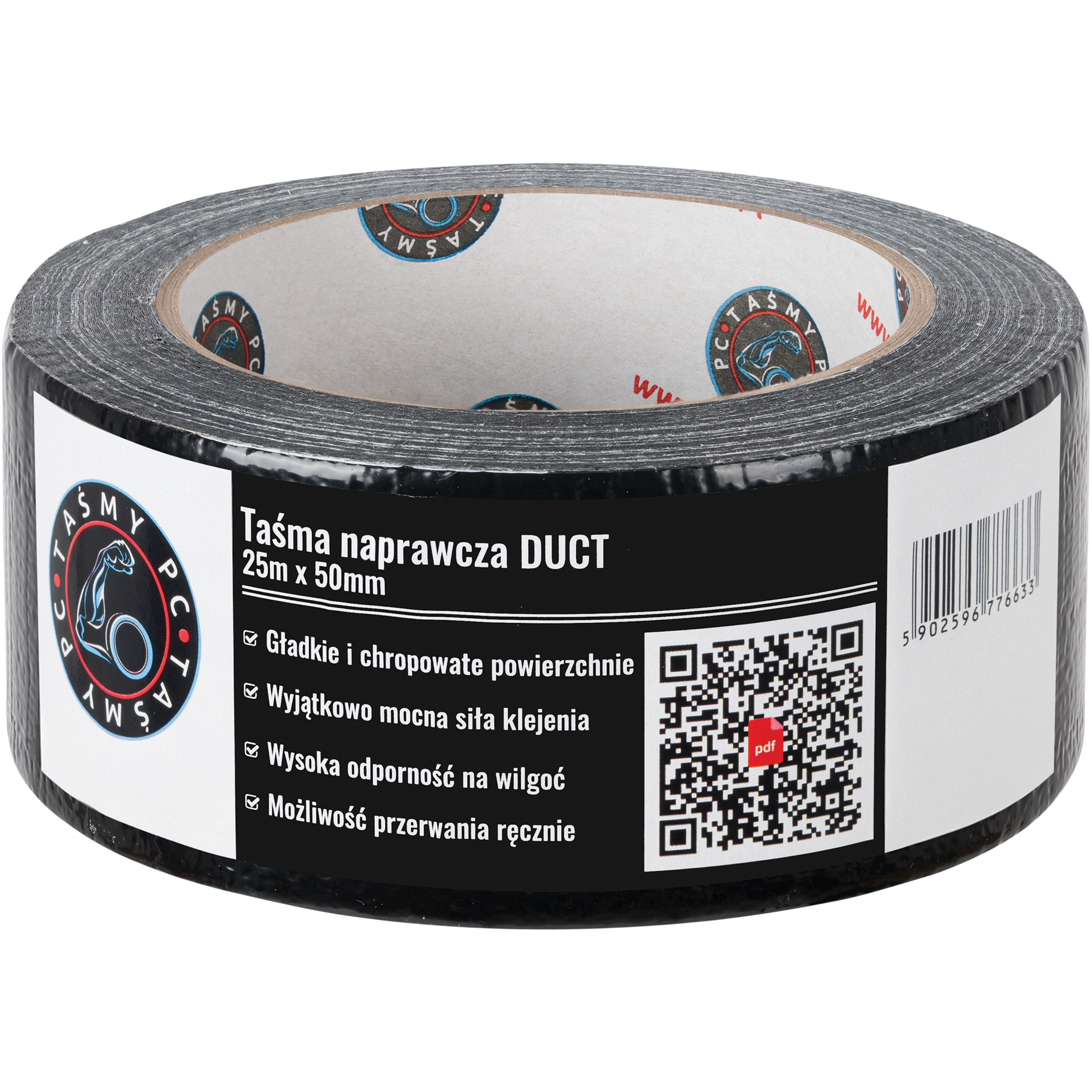 Taśma Klejąca Naprawcza Duct Tape 25 m x 50 mm Mocna Uszczelniająca Czarna