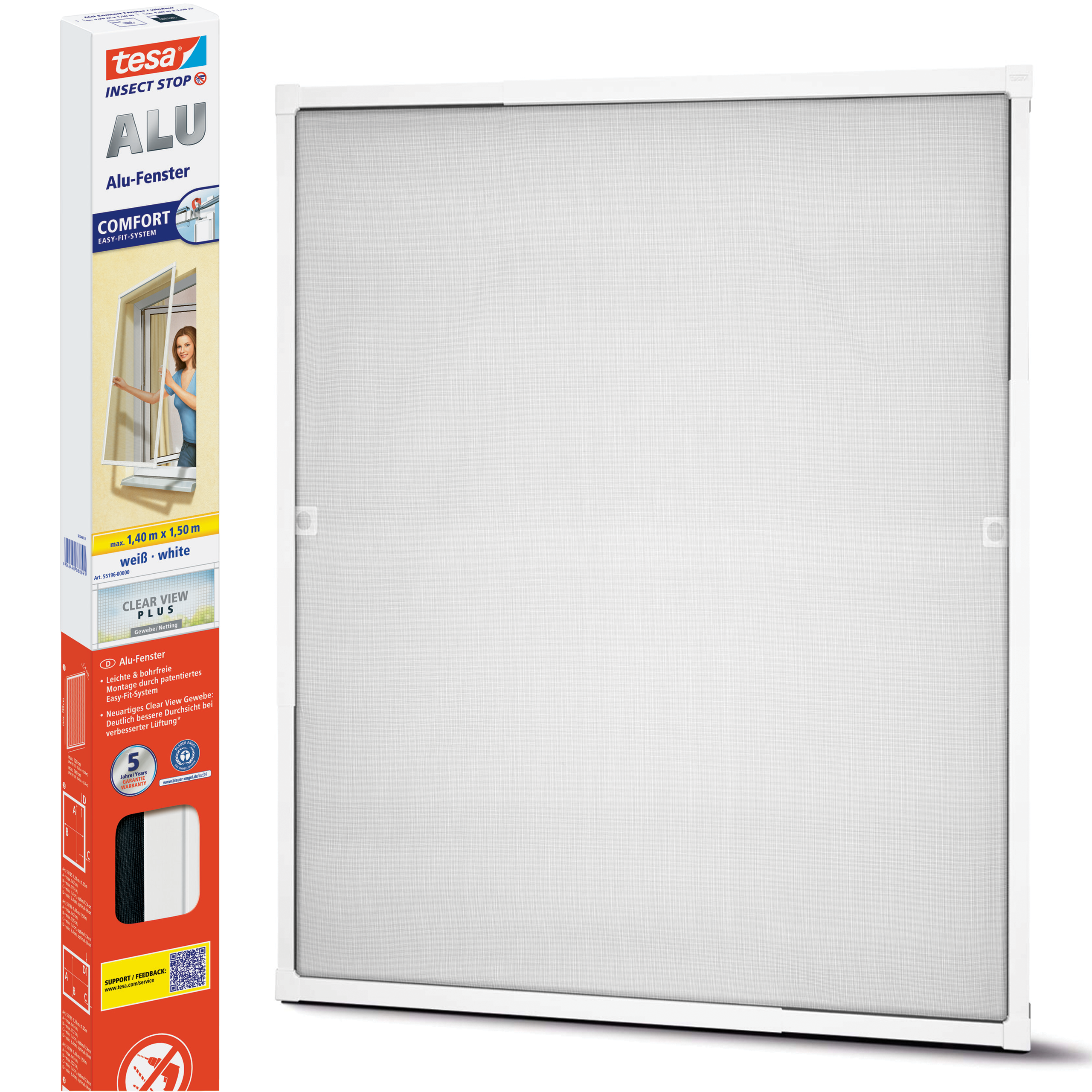 Moskitiera Na Okno Aluminiowa Tesa Siatka Na Owady 140 x 150 cm Biała