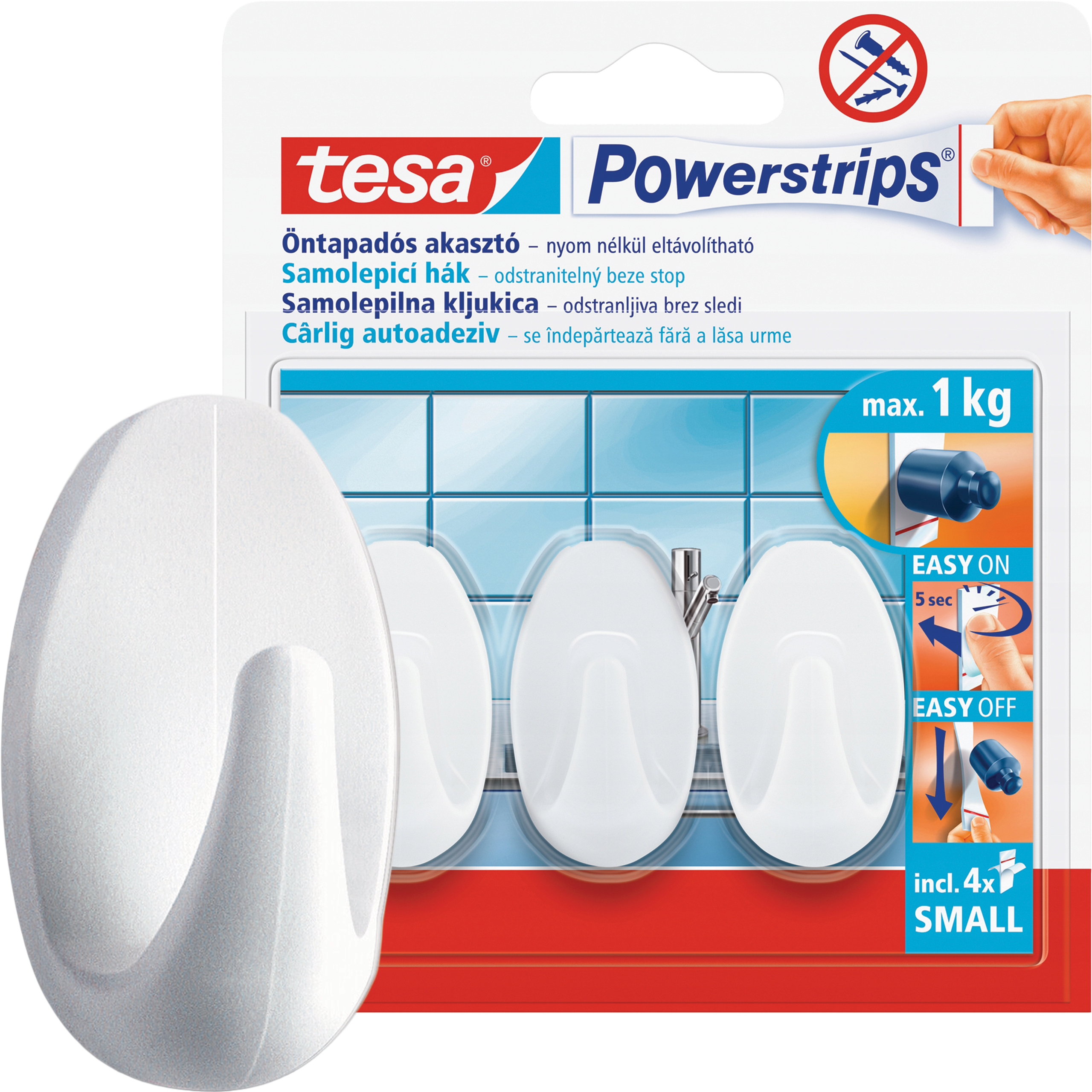 Haczyki Samoprzylepne Łazienkowe Tesa Powerstrips Do Wieszania 1kg 3 szt