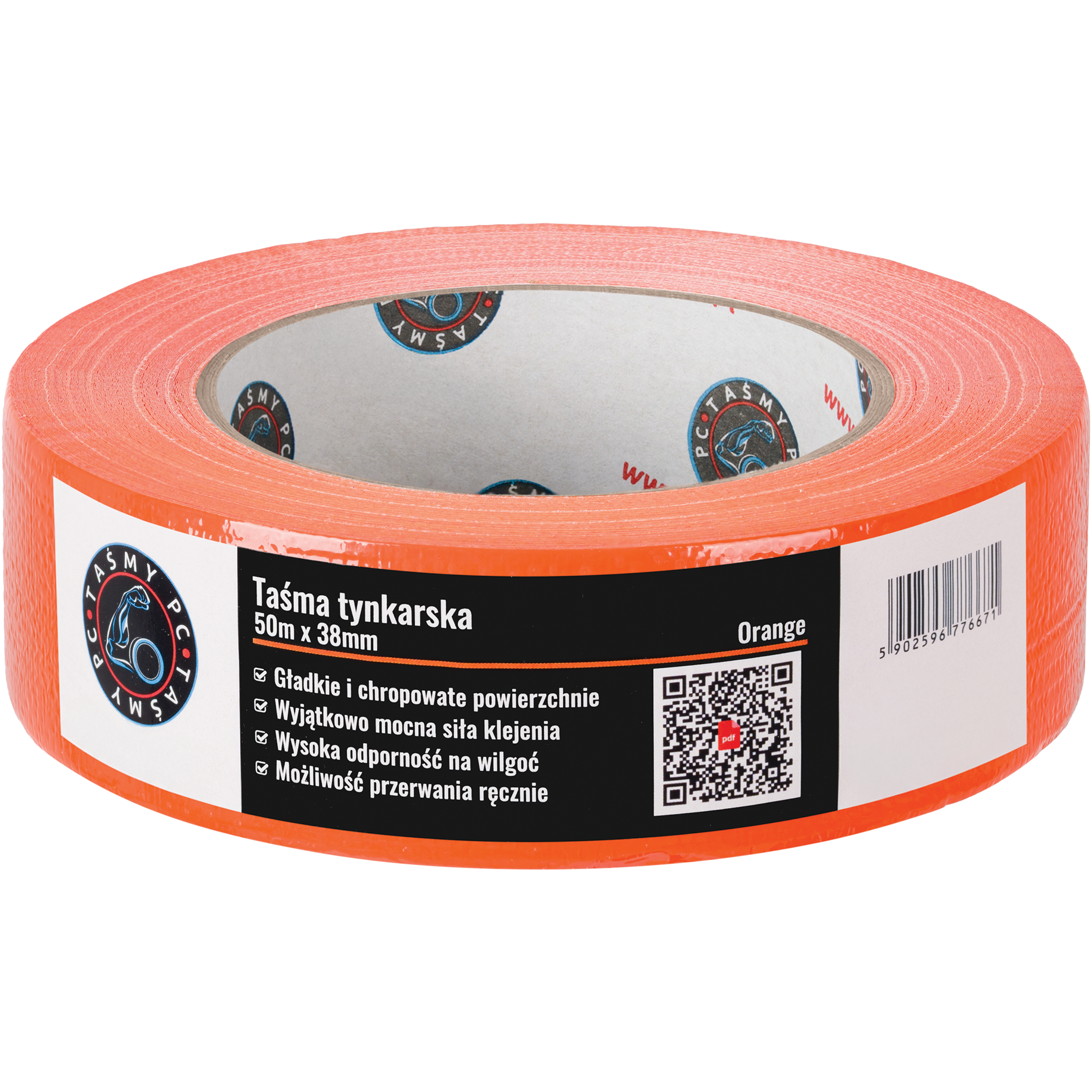 Taśma Tynkarska Malarska Elewacyjna 38mm x 50m Mocna Budowlana Pomarańczowa