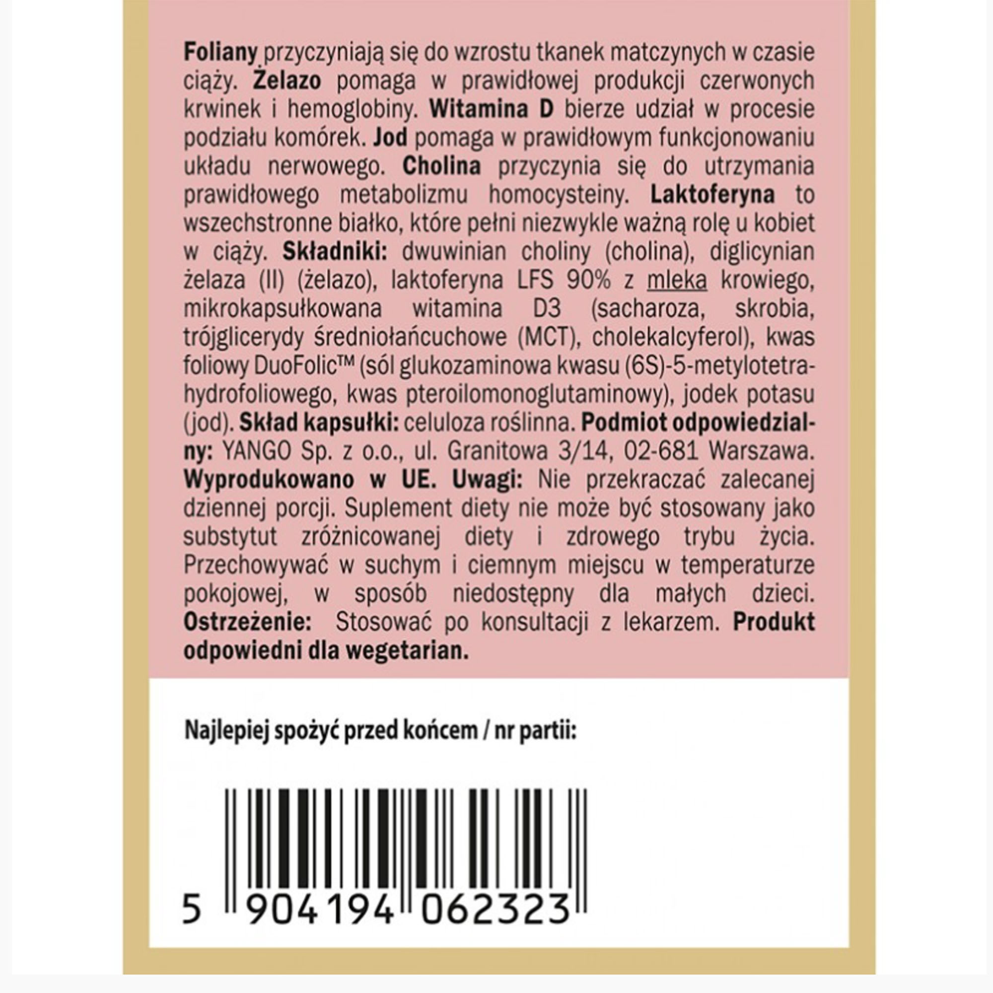 Yango PREGNA STEP 2 ŻELAZO Z ŻELAZEM 60kps wsparcie: CIĄŻA + KARMIENIE
