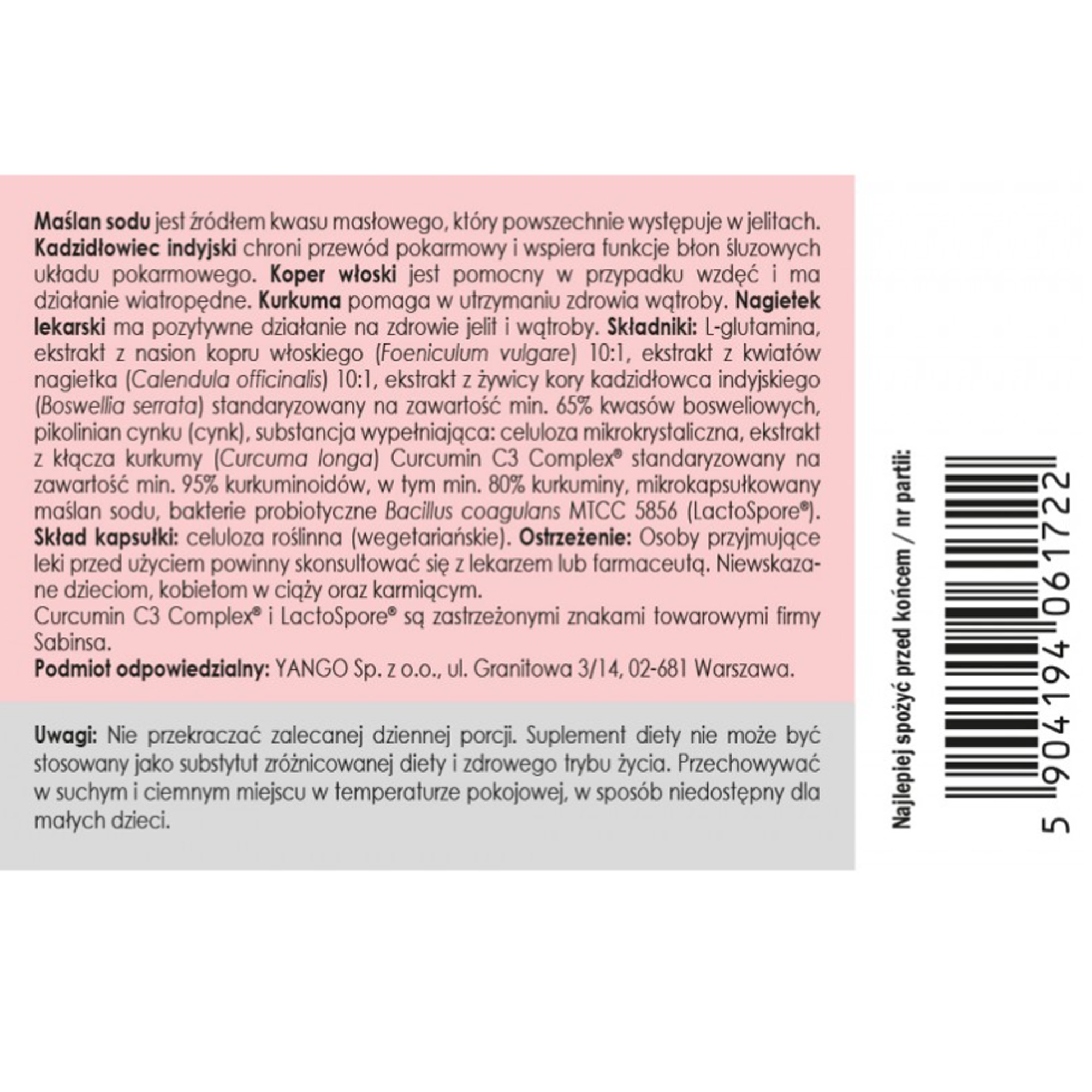 Yango Panaseus FORMUŁA NA JELITA 50 kapsułek