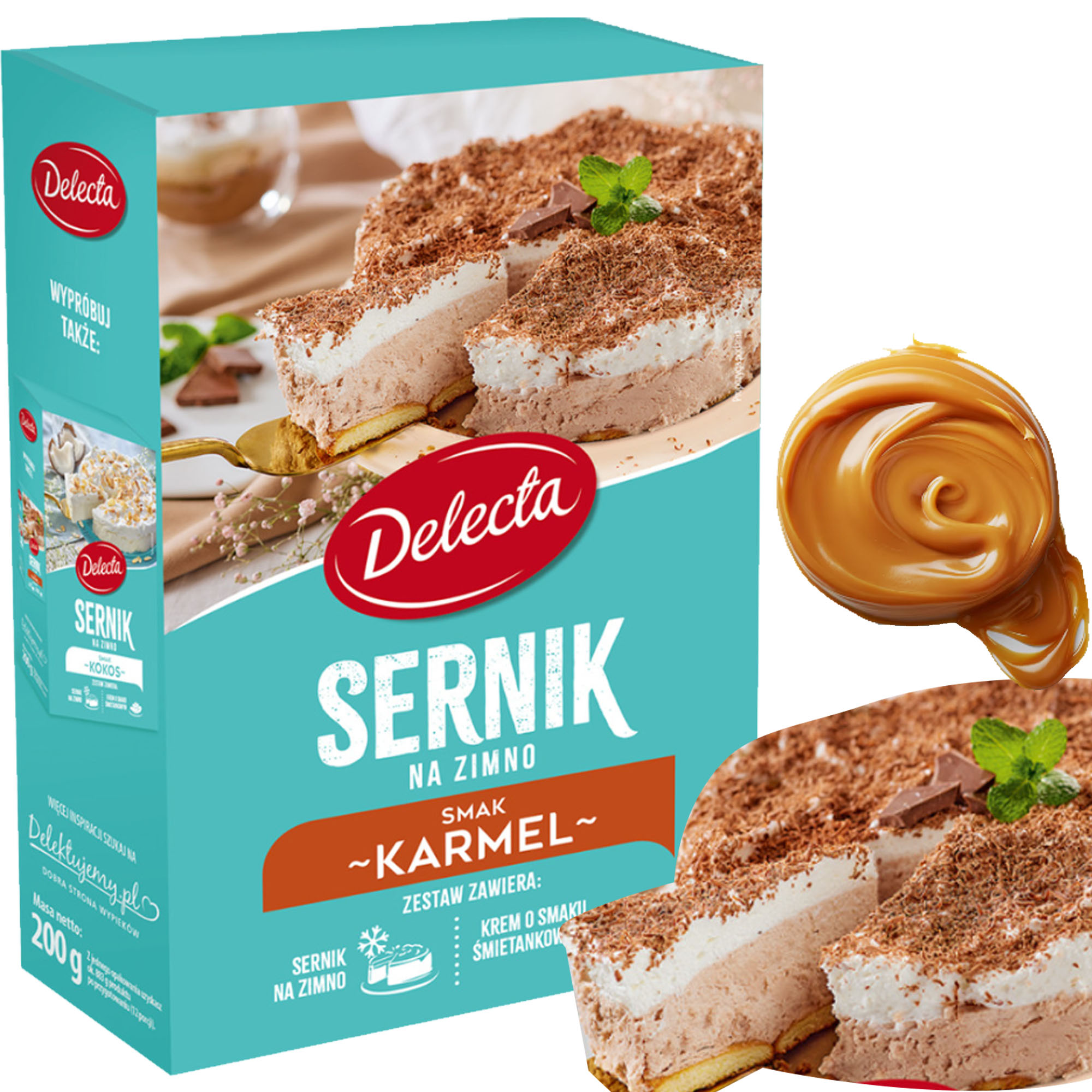 CIASTO SERNIK NA ZIMNO smak KARMEL Z KREMEM ŚMIETANOWYM Delecta