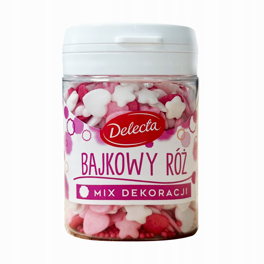BAJKOWY RÓŻ Mix DEKORACJI POSYPKA DEKORACJE DO CIASTA RÓŻOWE 55g DELECTA