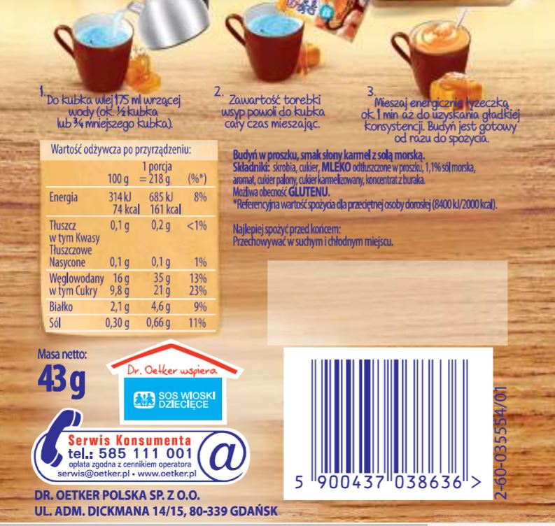 DR.OETKER BUDYŃ SŁODKA CHWILA smak SŁONY KARMEL Z SOLĄ MORSKĄ karmelowy 43g