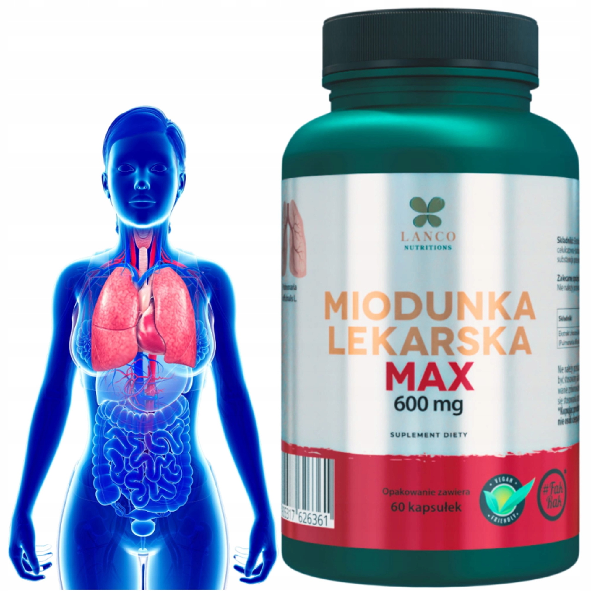 MIODUNKA LEKARSKA MAX 600mg PŁUCNIK wsparcie PŁUCA GARDŁO U ODDECHOWY LANCO