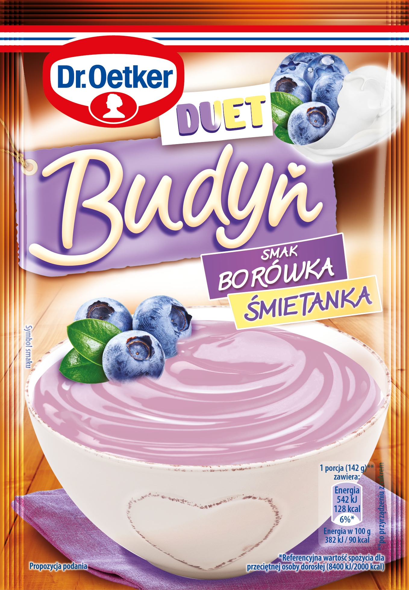 Dr.Oetker BUDYŃ DUET smak MIX BORÓWKA ŚMIETANKA 40g