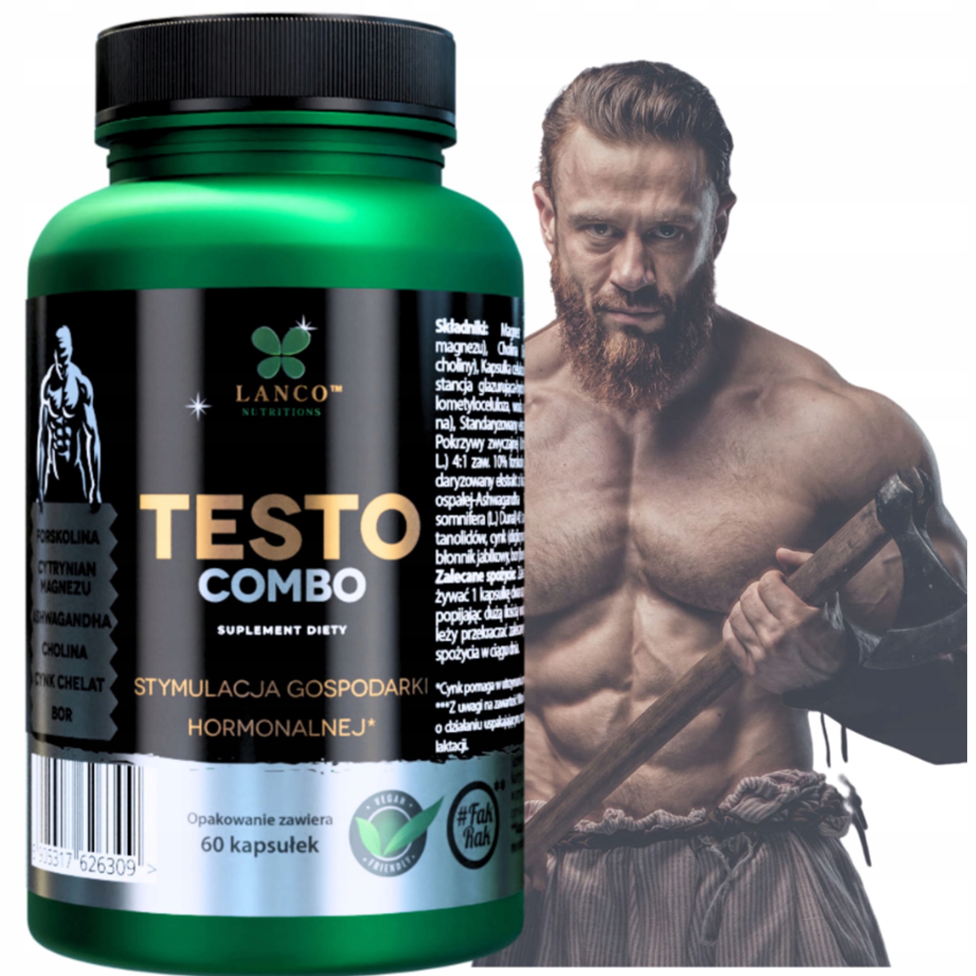TESTO COMBO naturalne ekstrakty na podniesienie TESTOSTERONU 60 kaps LANCO