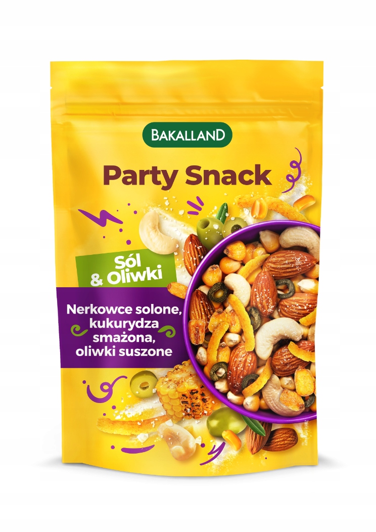 Bakalland PARTY SNACK SÓL I OLIWKI Mieszanka orzechów i kukurydzą 170g