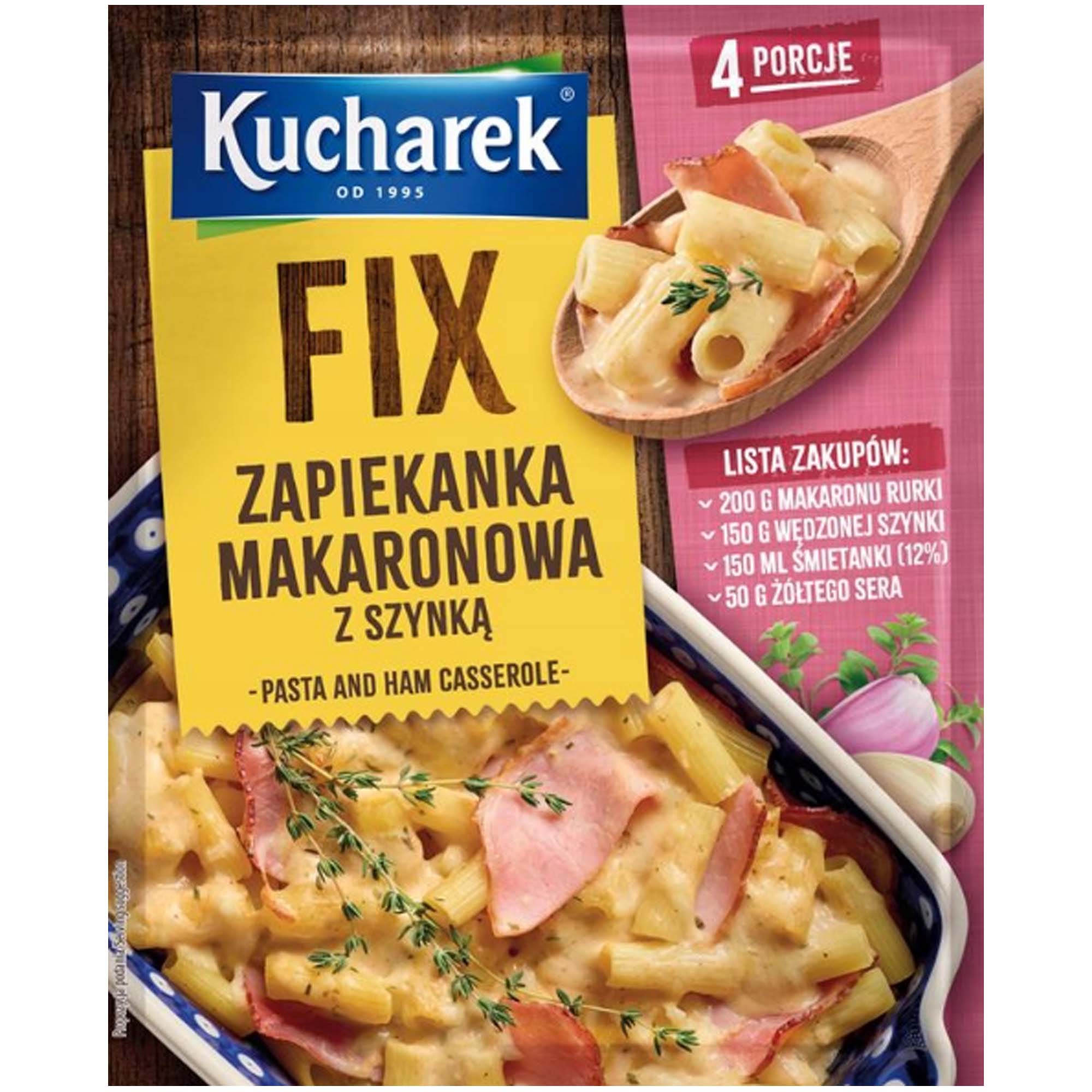 Kucharek FIX ZAPIEKANKA MAKARONOWA Z SZYNKĄ w proszku do przyg. dania na 4