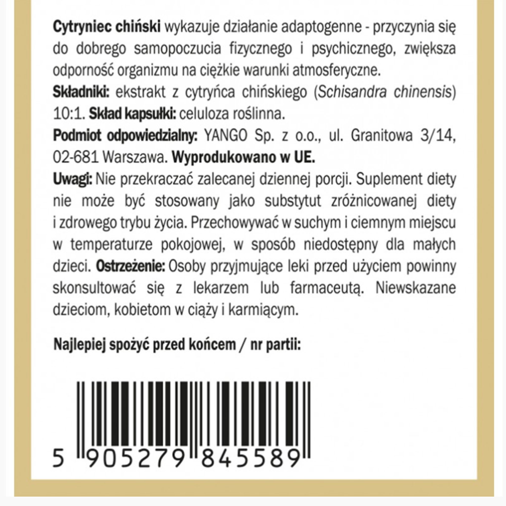 Yango SCHISANDRA CYTRYNIEC CHIŃSKI Adaptogen wsparcie: WĄTROBA DROGI ODDECH