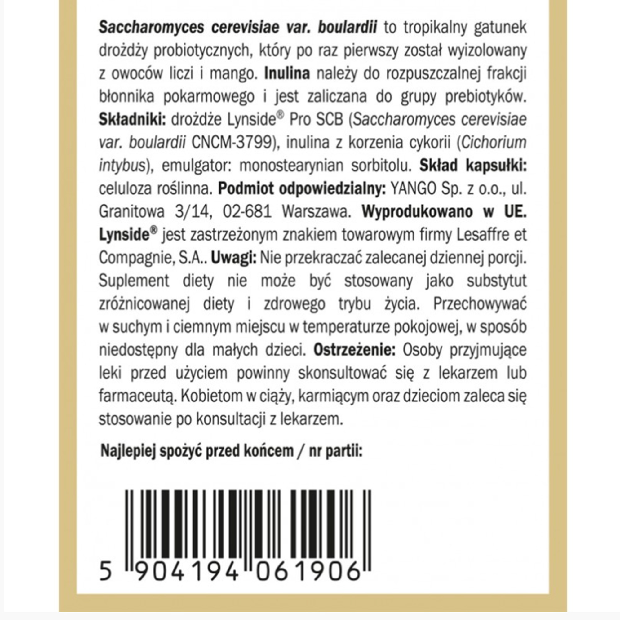 Yango PROBIOTYK SCB-10 + PREBIOTYK wsparcie: ZDROWE JELITA MIKROFLORA 90kps