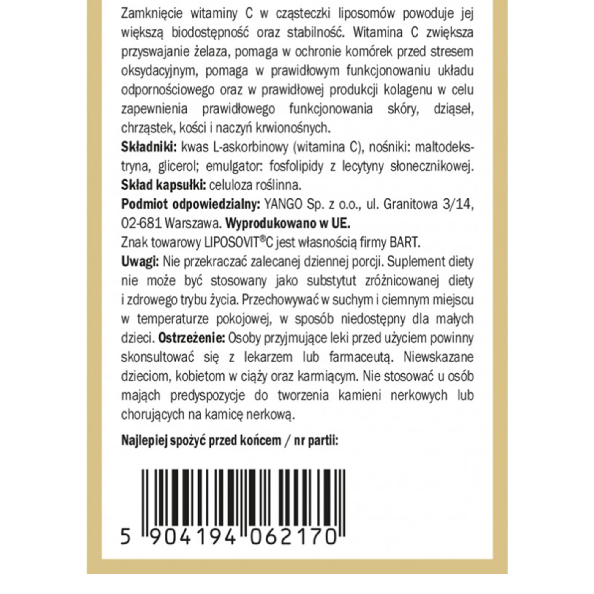 Yango LIPOSOMALNA WITAMINA C 60 kapsułek