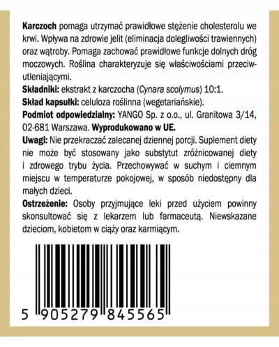 Yango KARCZOCH ekstrakt 10:1 60kaps. wsparcie: TRAWIENIE ZDROWA WĄTROBA