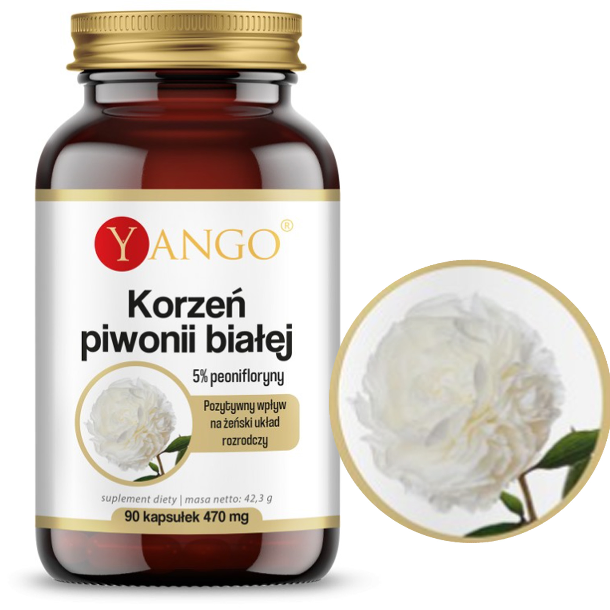 Yango PIWONIA BIAŁA KORZEŃ wsparcie BÓLE MENSTRUACYJNE ROZKURCZOWO 90kaps