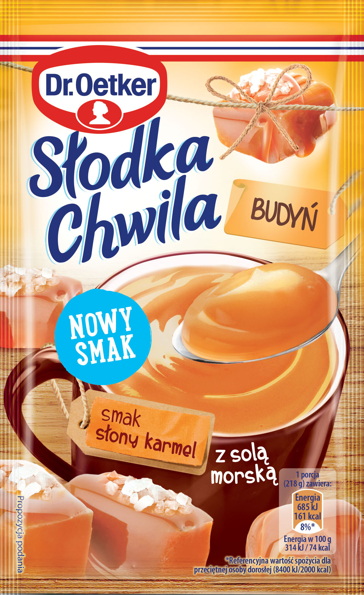 DR.OETKER BUDYŃ SŁODKA CHWILA smak SŁONY KARMEL Z SOLĄ MORSKĄ karmelowy 43g