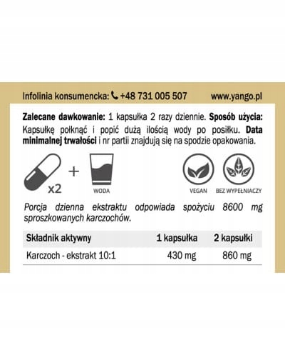 Yango KARCZOCH ekstrakt 10:1 60kaps. wsparcie: TRAWIENIE ZDROWA WĄTROBA