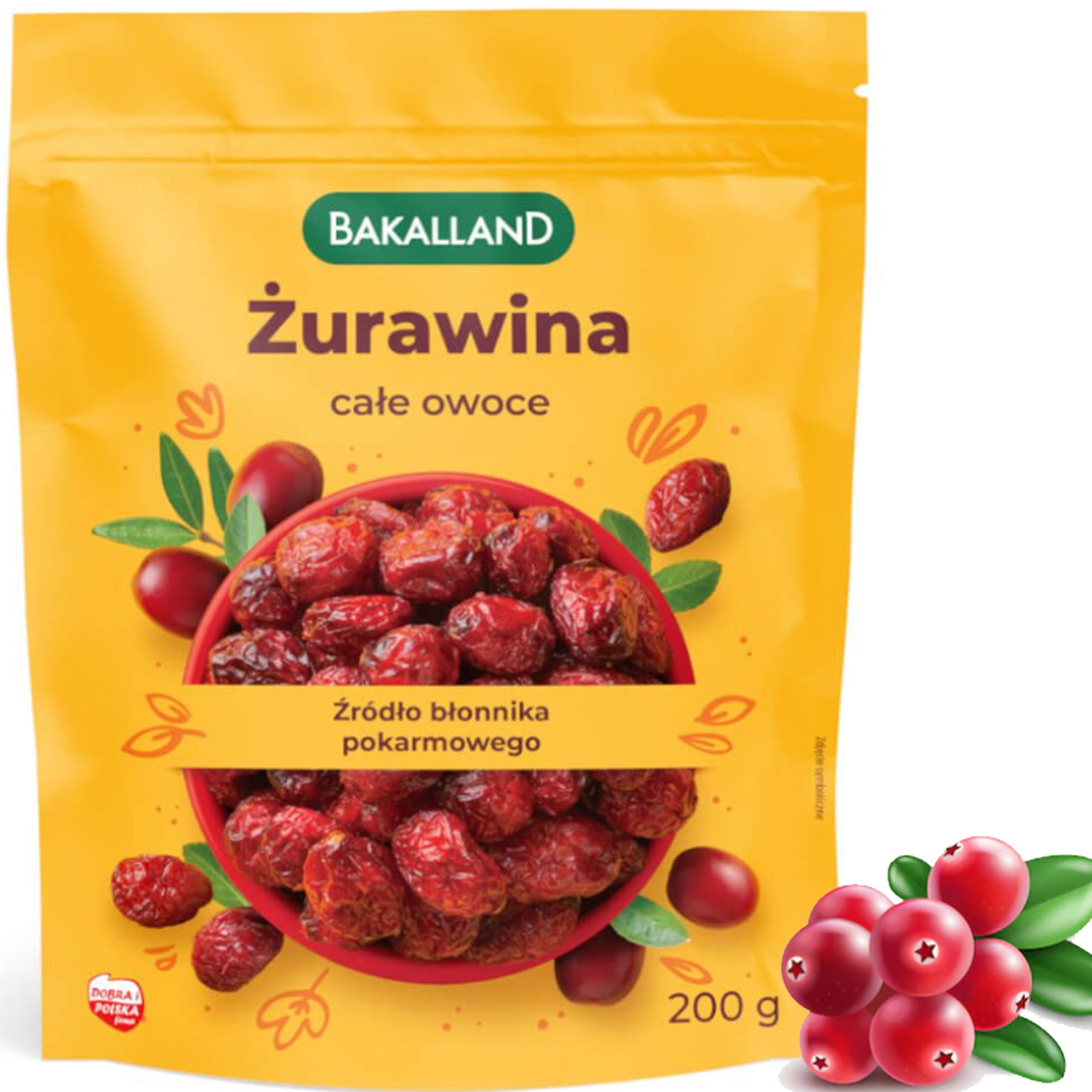 BAKALLAND ŻURAWINA CAŁE OWOCE 200G błonnik pokarm.