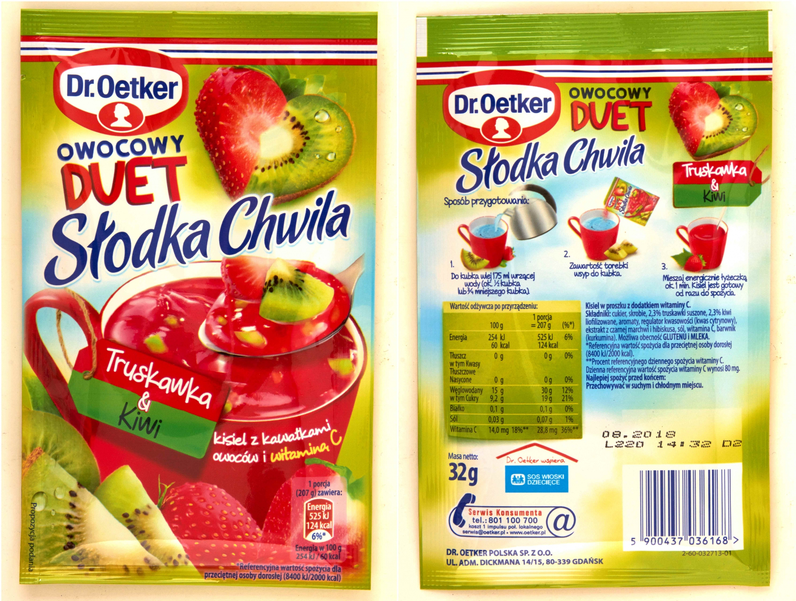 DR.OETKER KISIEL SŁODKA CHWILA OWOCOWY DUET TRUSKAWKA & KIWI z wit.C 32g