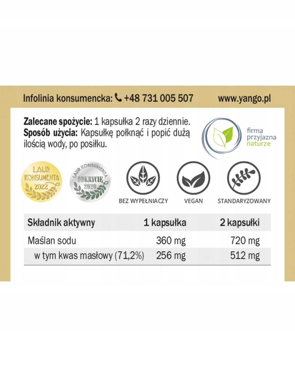 Yango MAŚLAN SODU OTOCZKOWANY wsparcie: ZDROWE JELITA MIKROFLORA JELIT 90k.