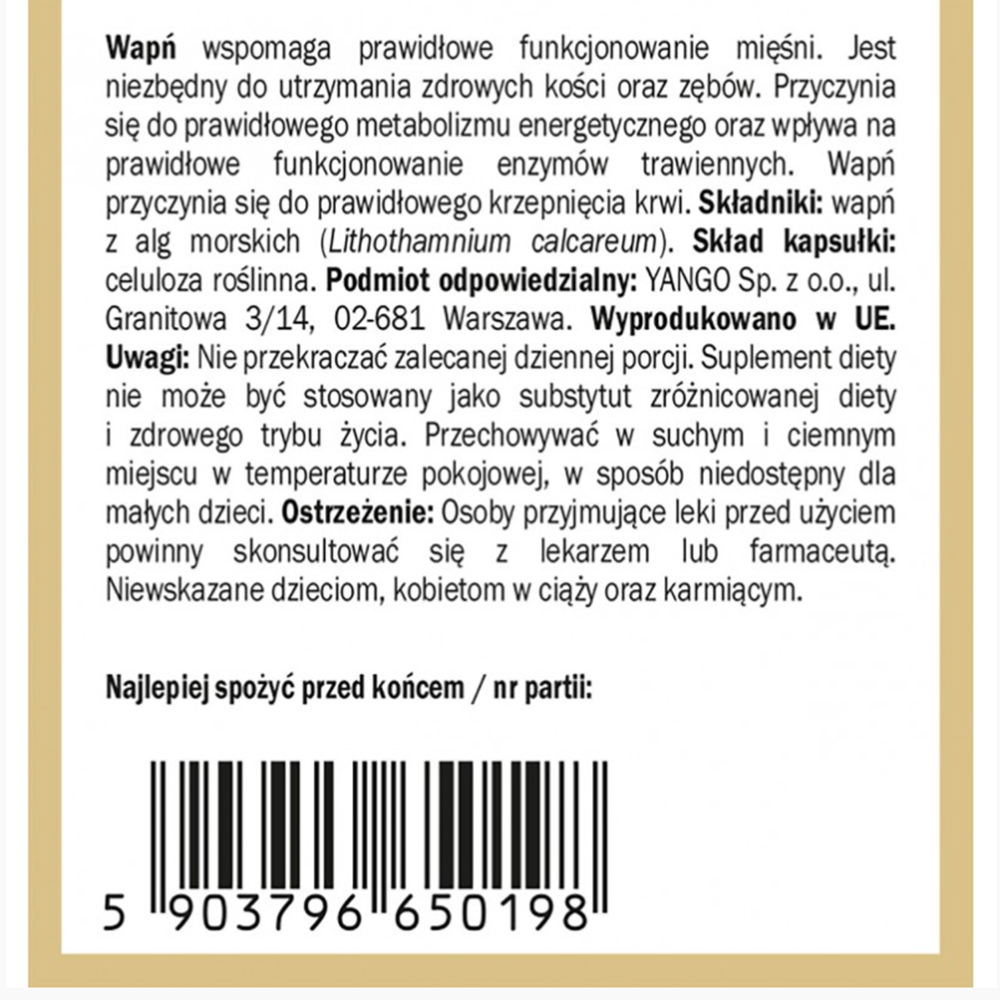 Yango NATURALNY WAPŃ z ALG CZERWONYCH 90kaps wsparcie: ZDROWE KOŚCI MIĘŚNIE
