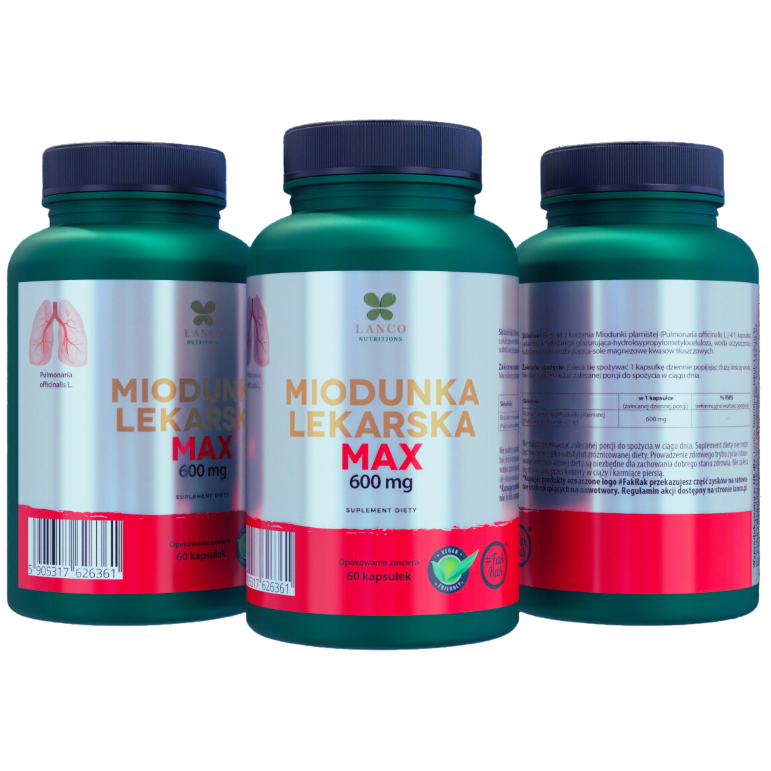 MIODUNKA LEKARSKA MAX 600mg PŁUCNIK wsparcie PŁUCA GARDŁO U ODDECHOWY LANCO