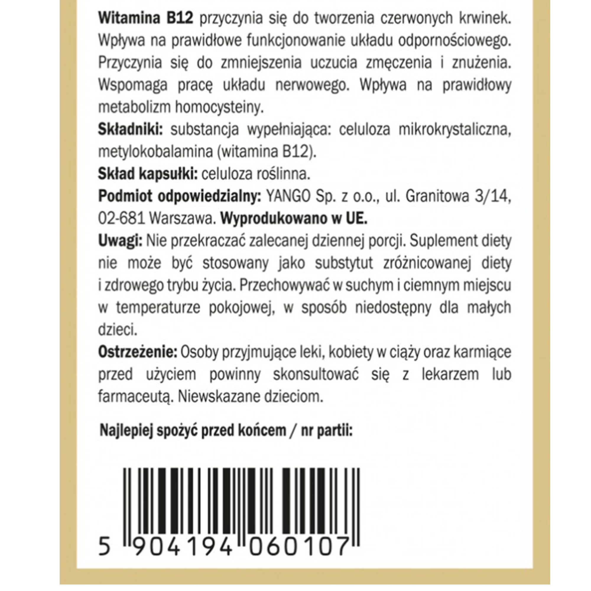 Yango WITAMINA B12 90 kapsułek