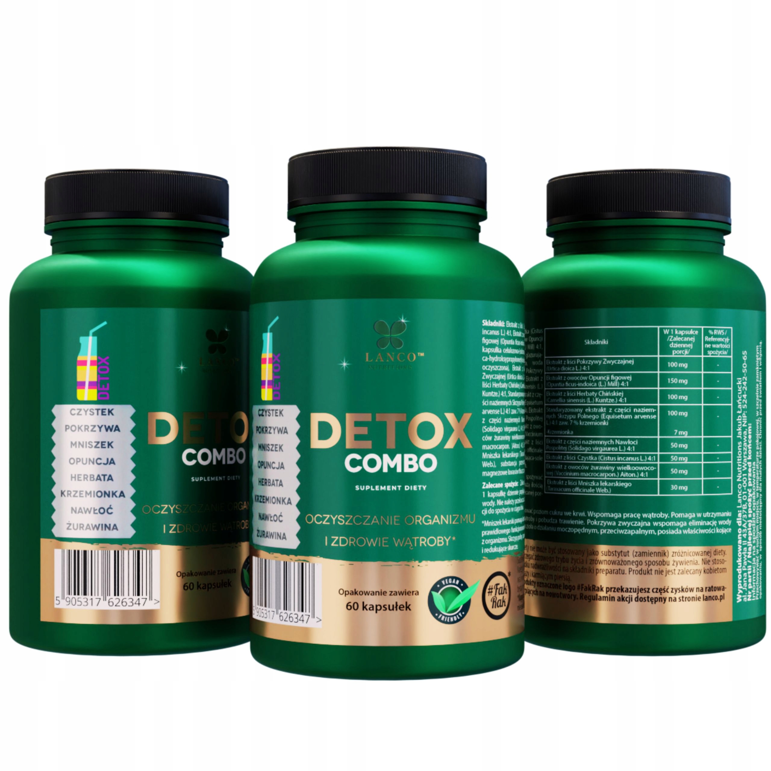 DETOX COMBO wsparcie OCZYSZCZANIE ORGANIZMU wiele składników 60kaps LANCO