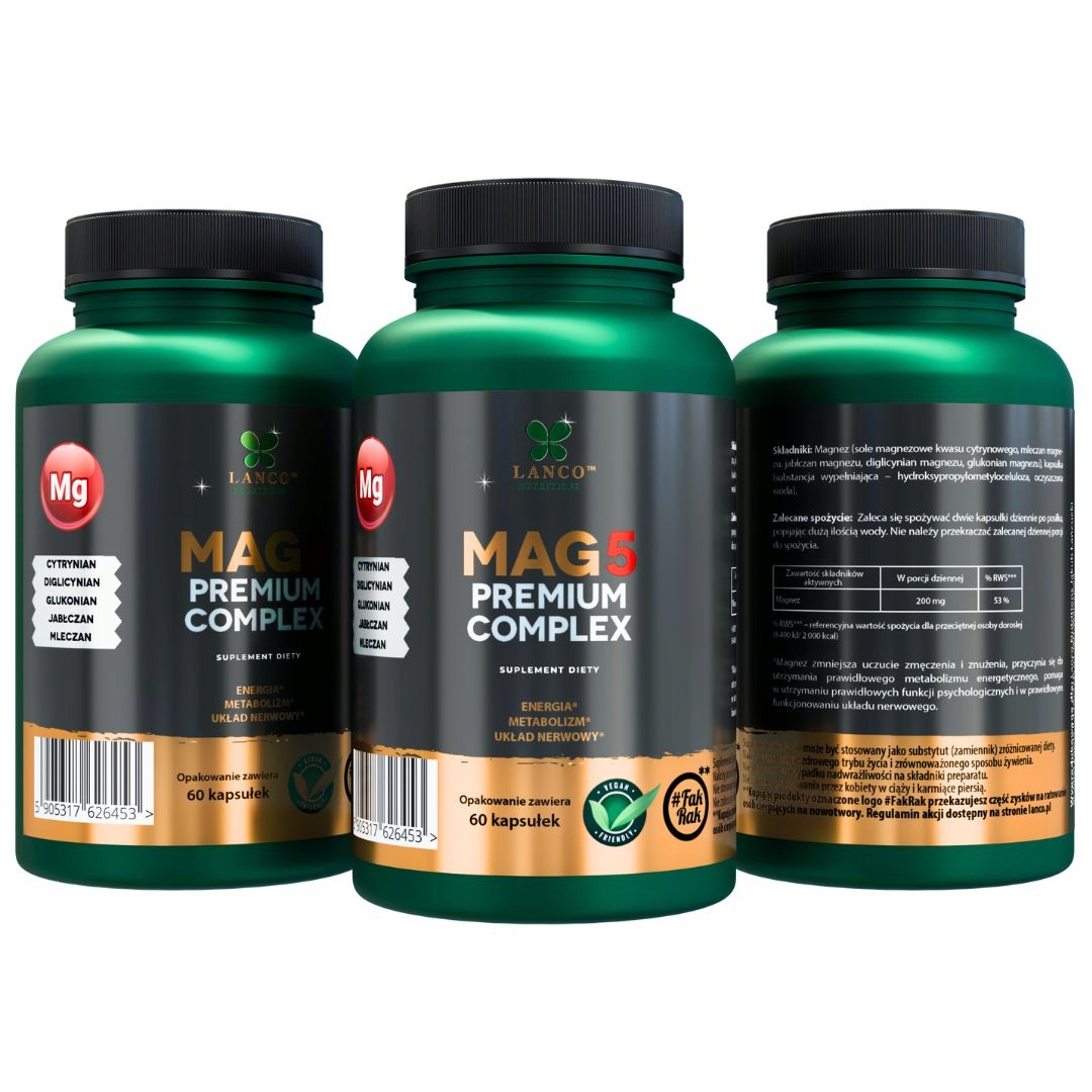 Lanco MAG5 PREMIUM COMPLEX 1700mg 5 form Magnezu CYTRYNIAN DIGLICYNIAN inne
