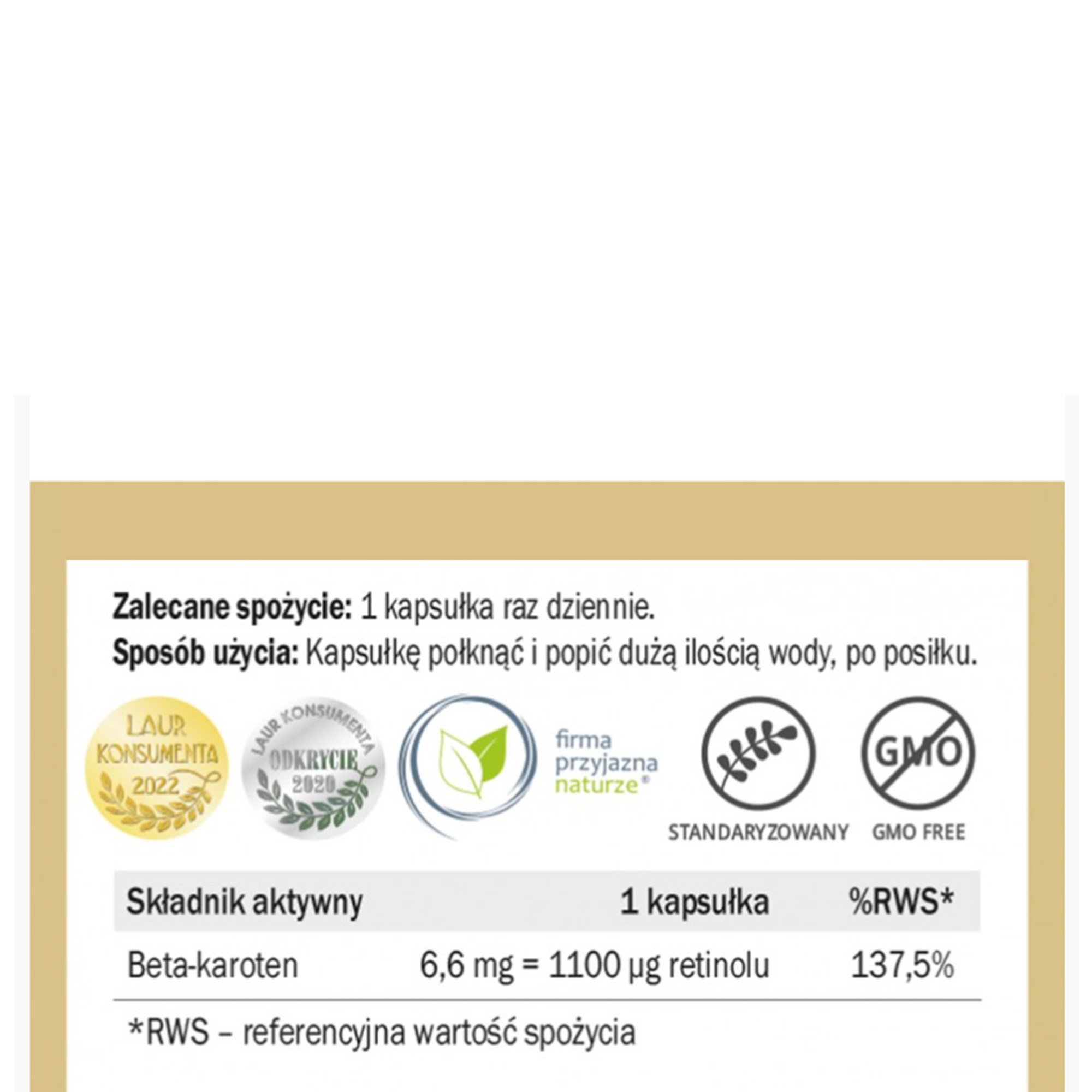Yango BETA KAROTEN BETA-KAROTEN 90kaps wsparcie: ODPORNOŚĆ SKÓRA WZROK