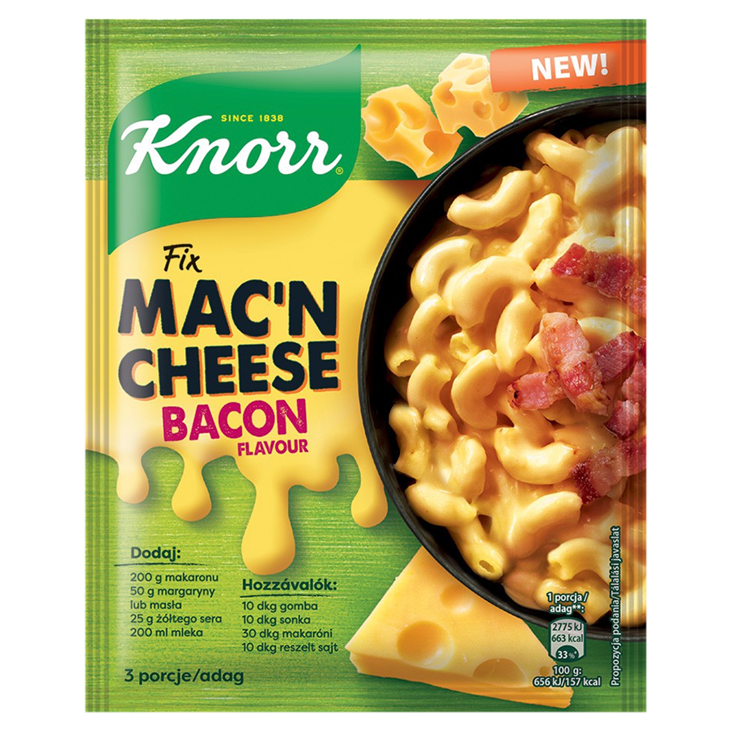 Knorr FIX MAC'N CHEESE O SMAKU BEKONU !!! serowy sos do makaronu 33G