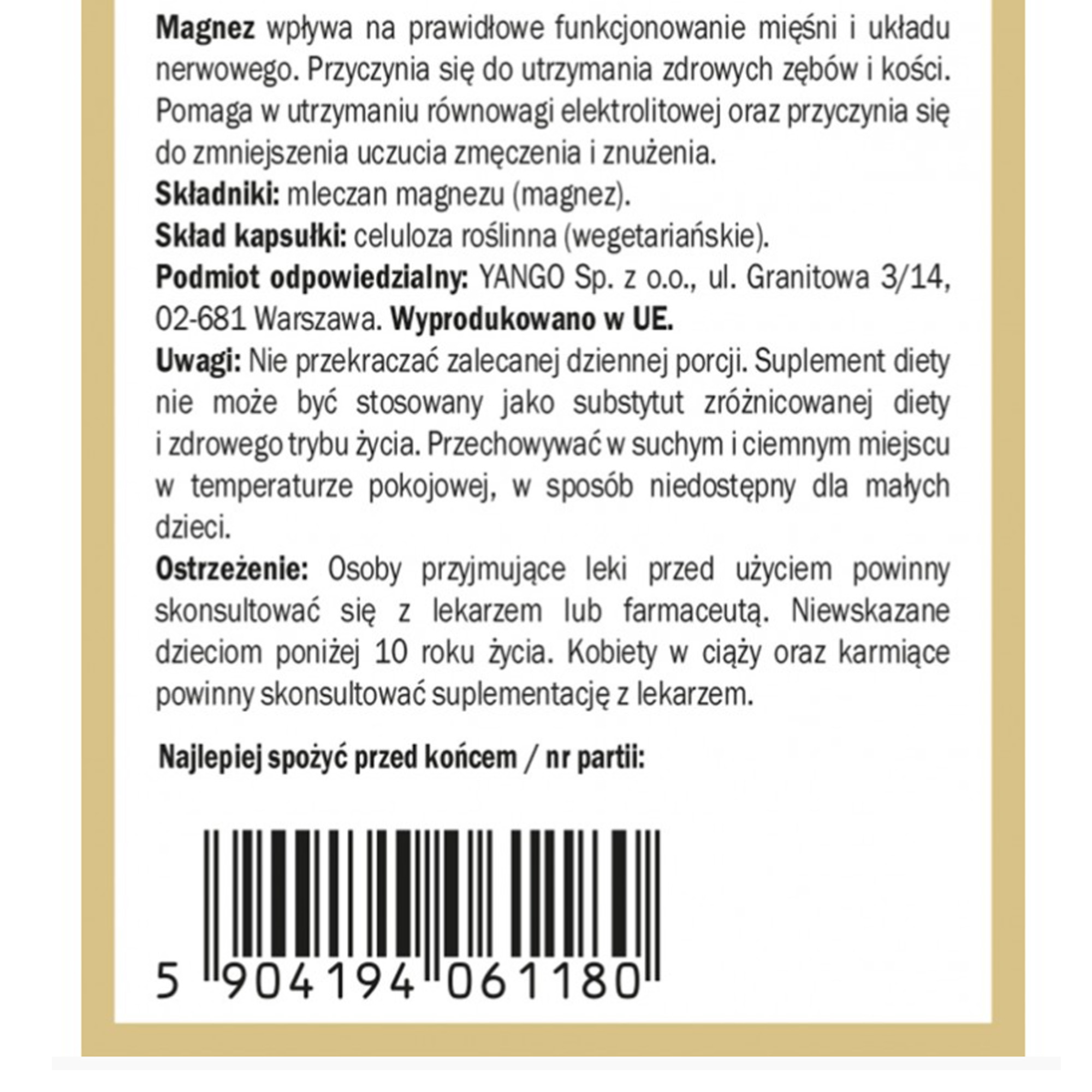Yango MLECZAN MAGNEZU 90 kapsułek
