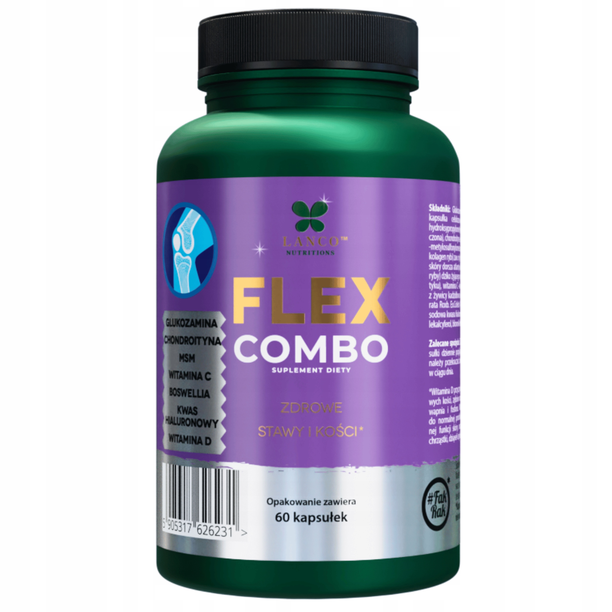 lanco FLEX COMBO NA STAWY Glukozamina Chondroityna MSM Kolagen Wit.C 60kaps
