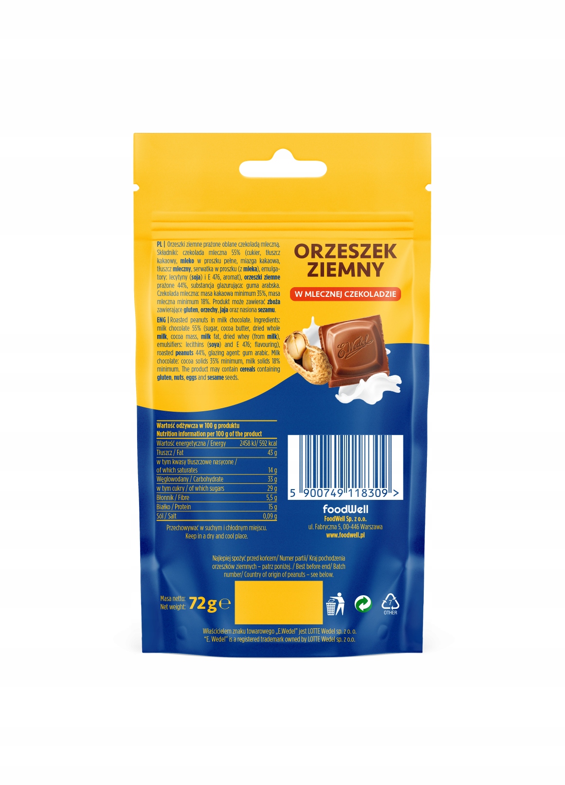 Bakalland ORZESZEK ZIEMNY ARACHID w MLECZNEJ CZEKOLADZIE WEDEL 72g