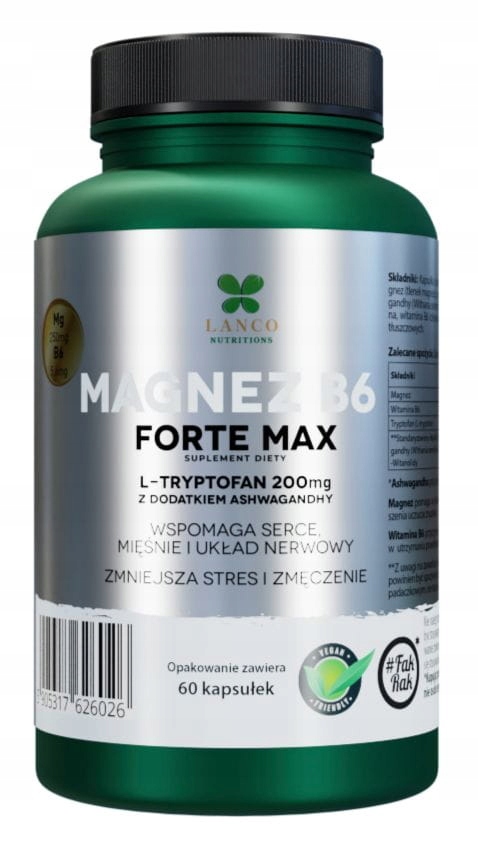 MAGNEZ B6 FORTE MAX 250MG + L-TRYPTOFAN 200mg + ASHWAGANDHA 60kaps LANCO