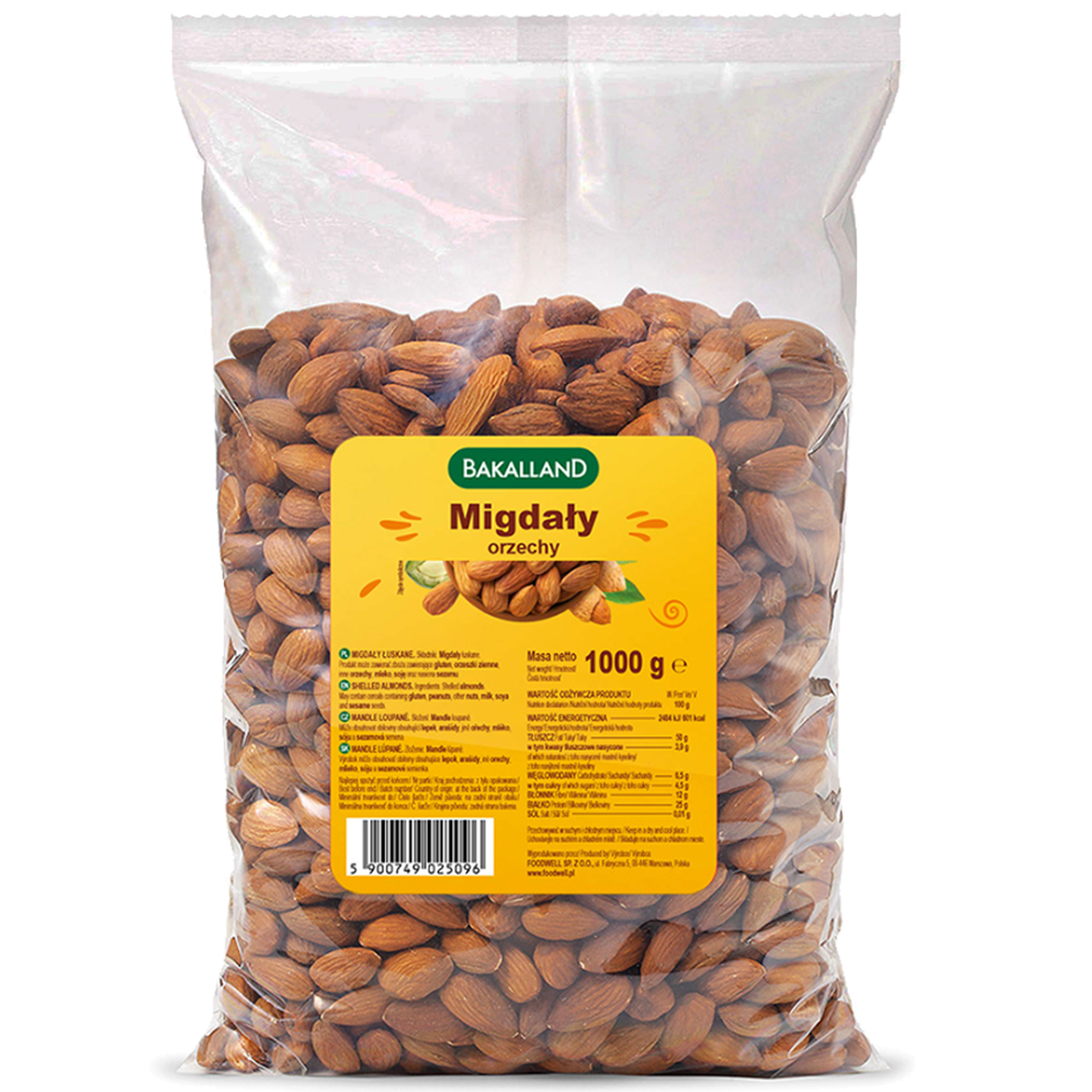 MIGDAŁY ORZECHY CAŁE ŁUSKANE MIGDAŁ duże opakowanie 1000g 1KG BAKALLAND