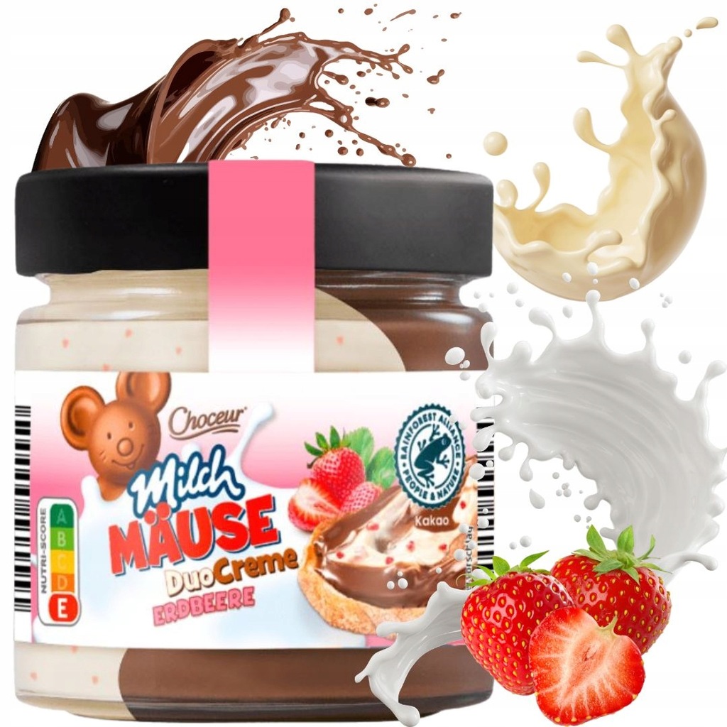 MILCH MAUSE DUO CREME BIAŁA MLECZNA CZEKOLADA MLEKO TRUSKAWKOWE 200g