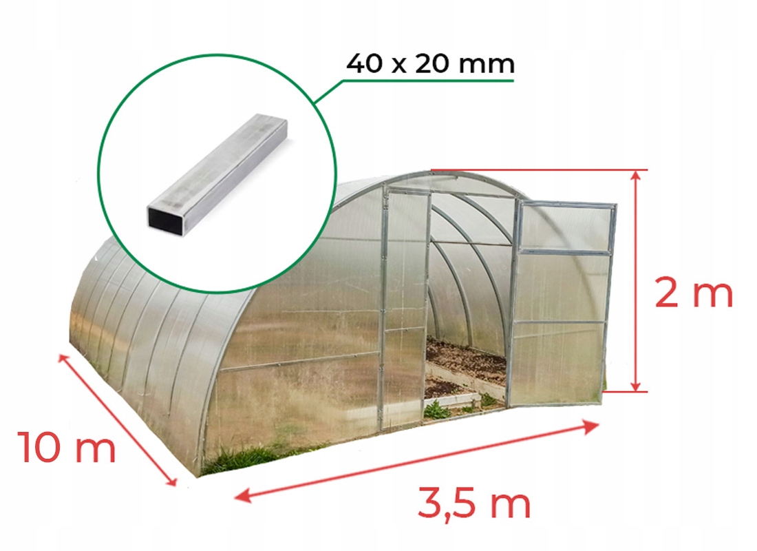 SZKLARNIA z POLIWĘGLANU 3,5x10m OCYNK TUNEL 40x20mm